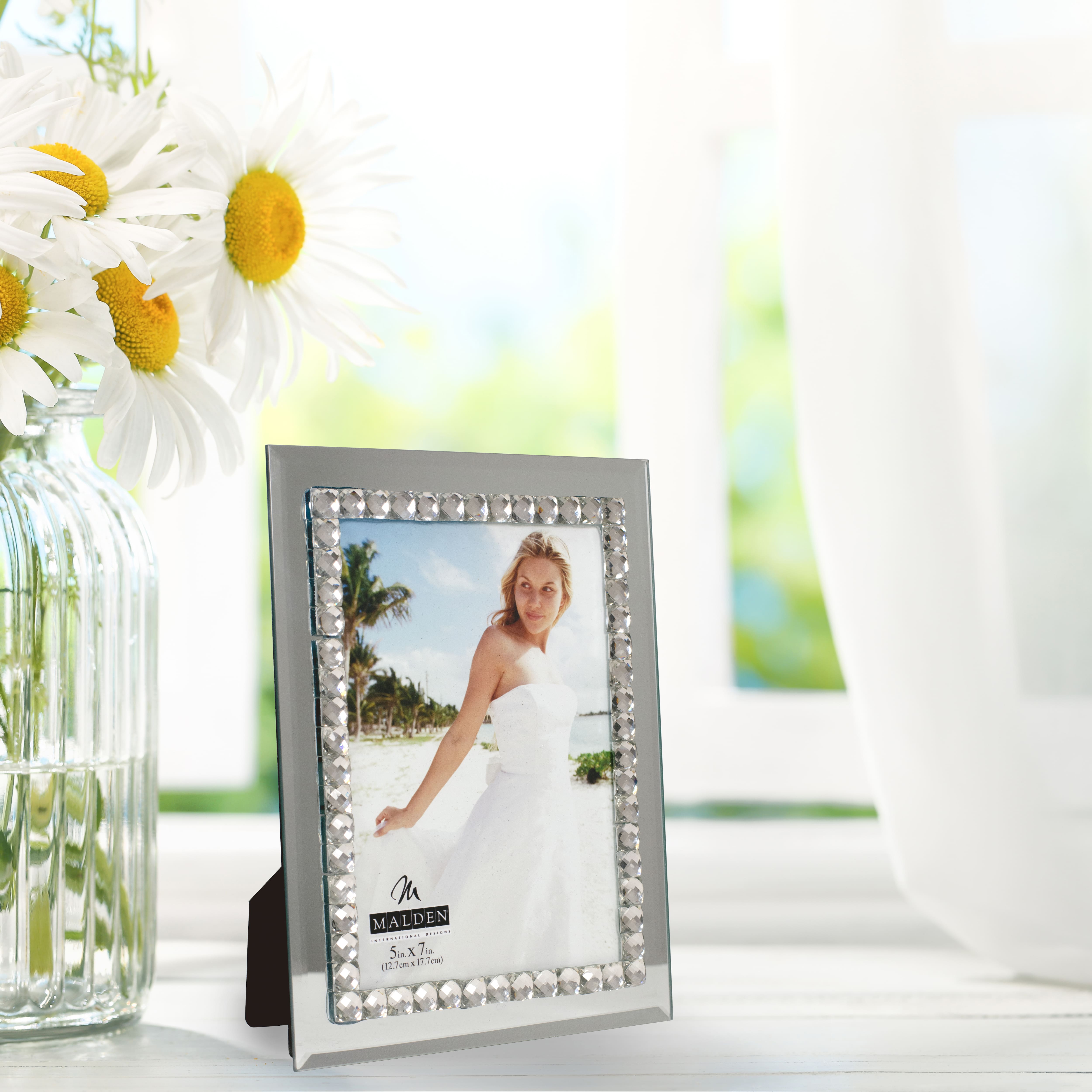 Malden International Designs 5" x 7" Mirrored Glass Frame with Jewels