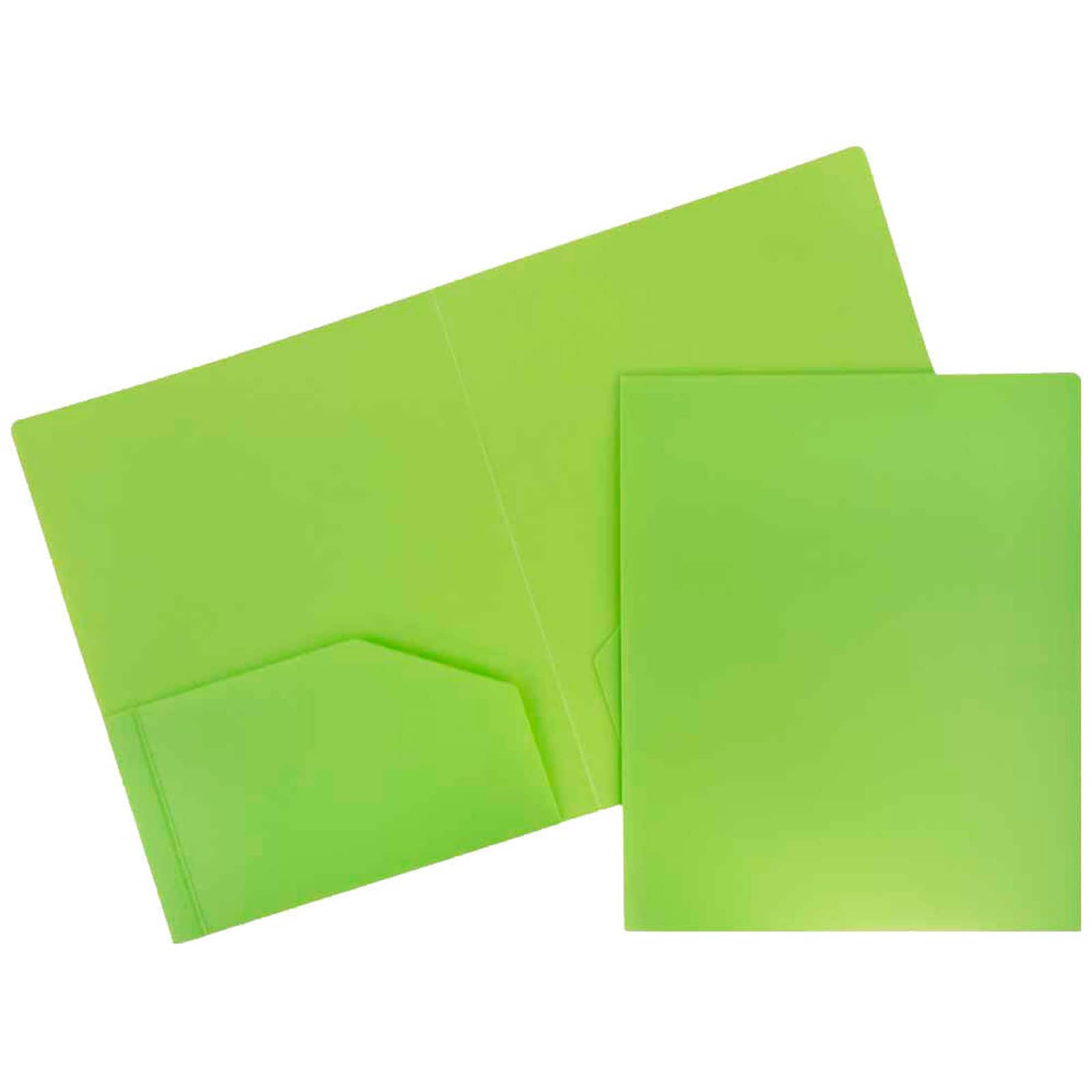 JAM Paper Heavy Duty Plastic 2 Pocket File Folder, Color: Lime