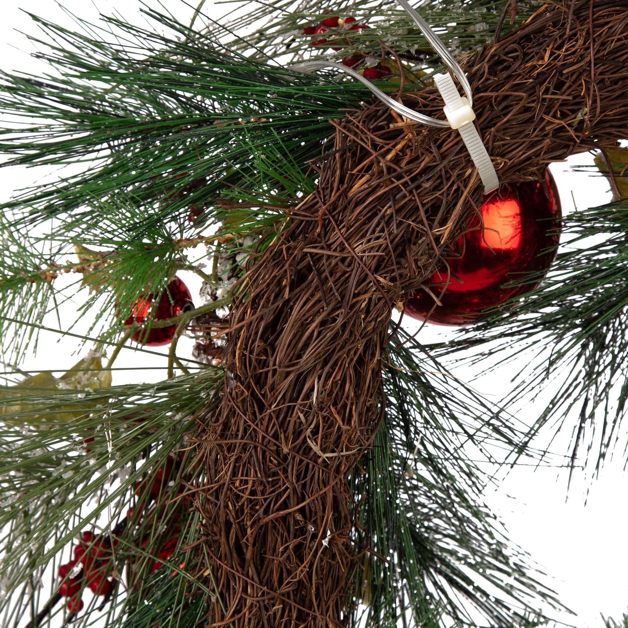 Glitzhome® 24" Pre-Lit Berry, Holly, Pinecone & Red Ornament LED Wreath