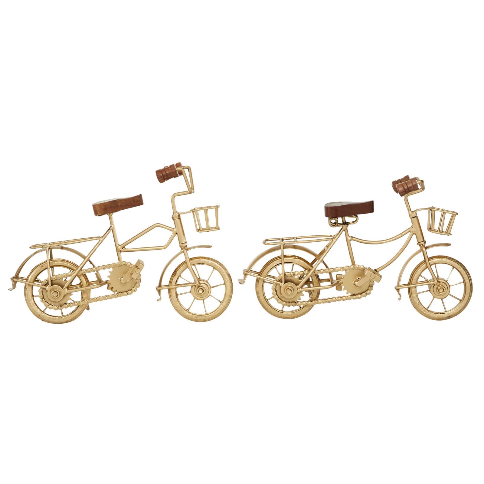 11" Gold Metal Bike Sculpture with Wood Accents Set