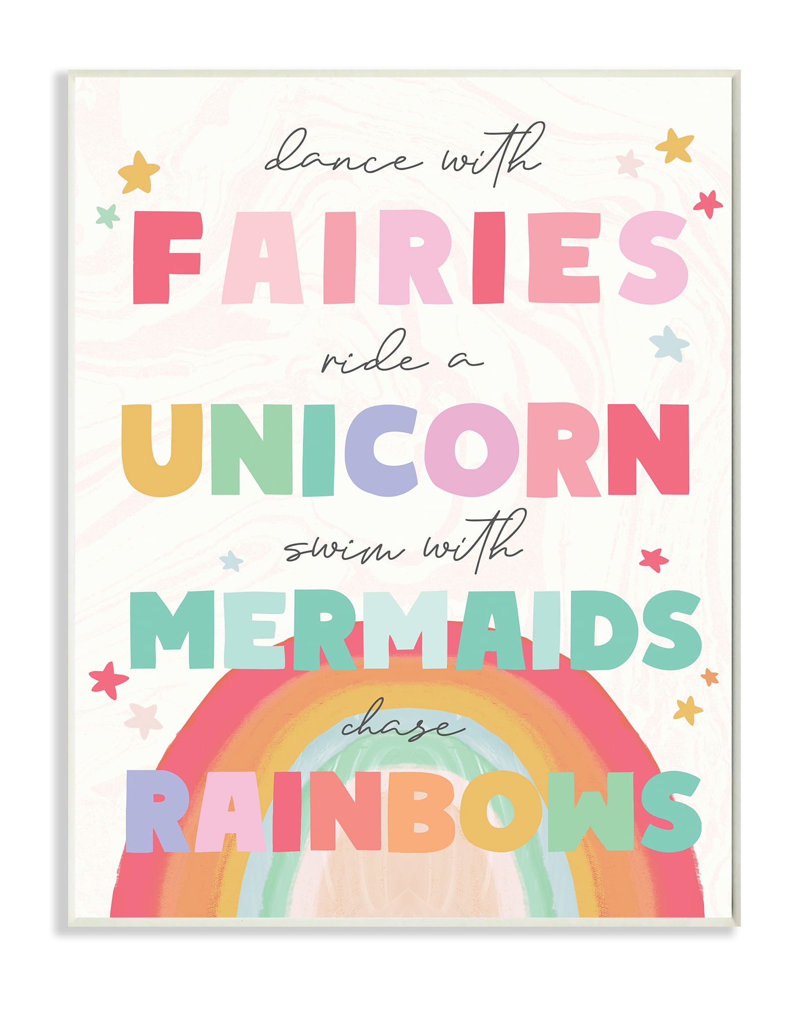 Stupell Industries Fairies Unicorns Mermaids and Rainbows Whimsical Design Wood Wall Plaque
