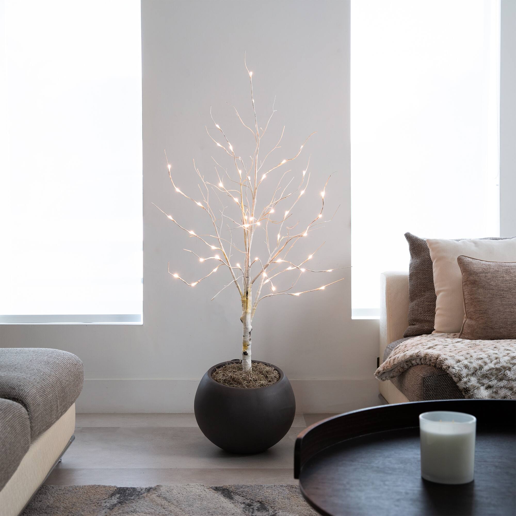 4ft. Pre-Lit White Birch Artificial Christmas Tree, White LED Lights