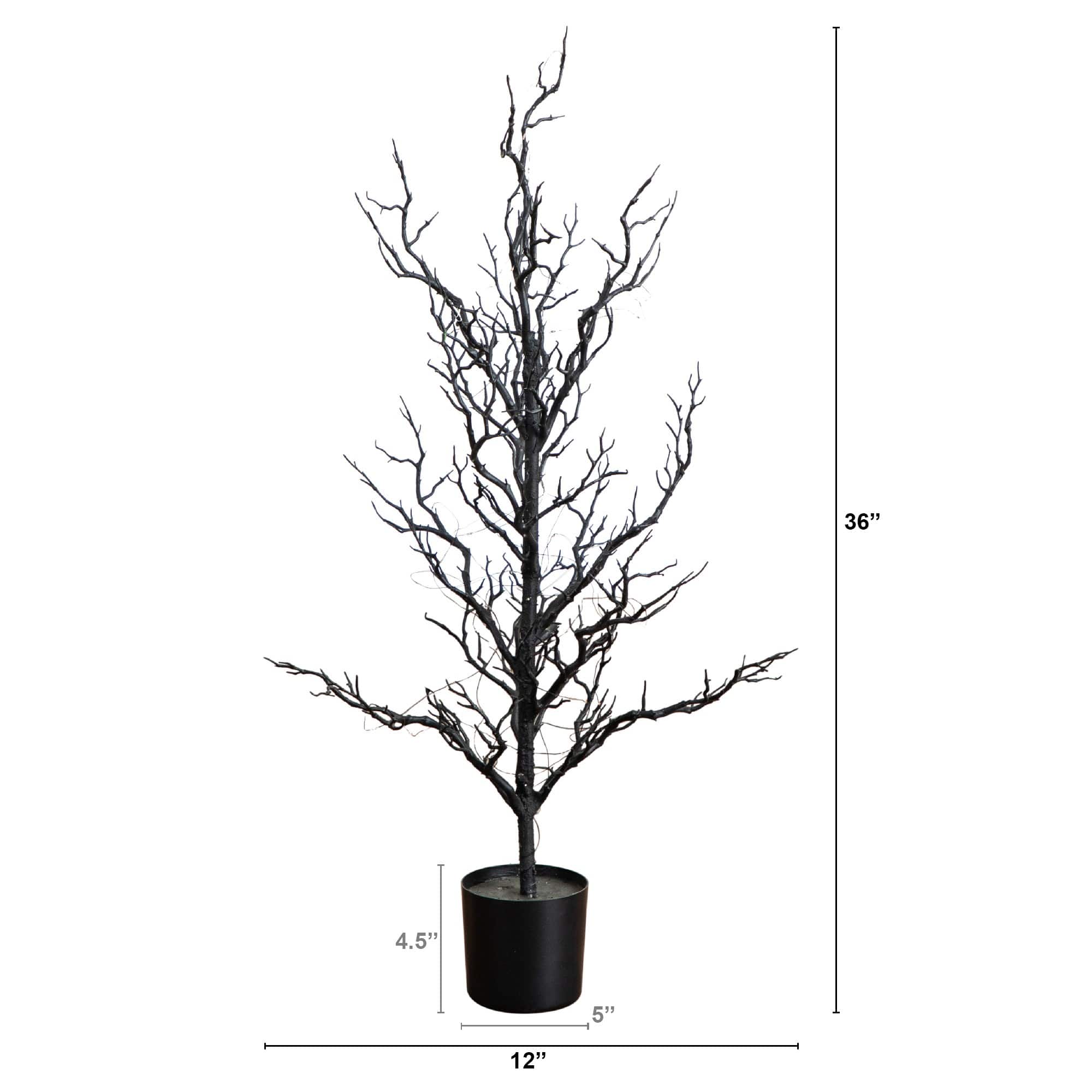 3ft. Pre-Lit Artificial Halloween Black Spooky Twig Tree with 100 Orange & Purple Copper Wire String LED Lights