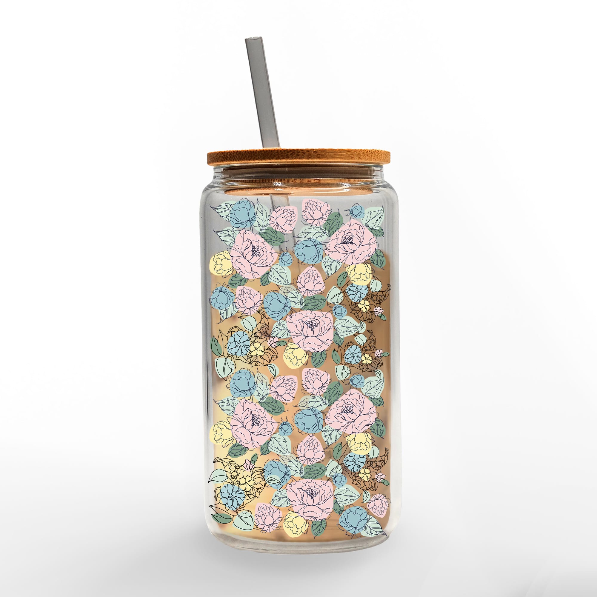 16oz. Contour Flower Pattern Glass Can Cup