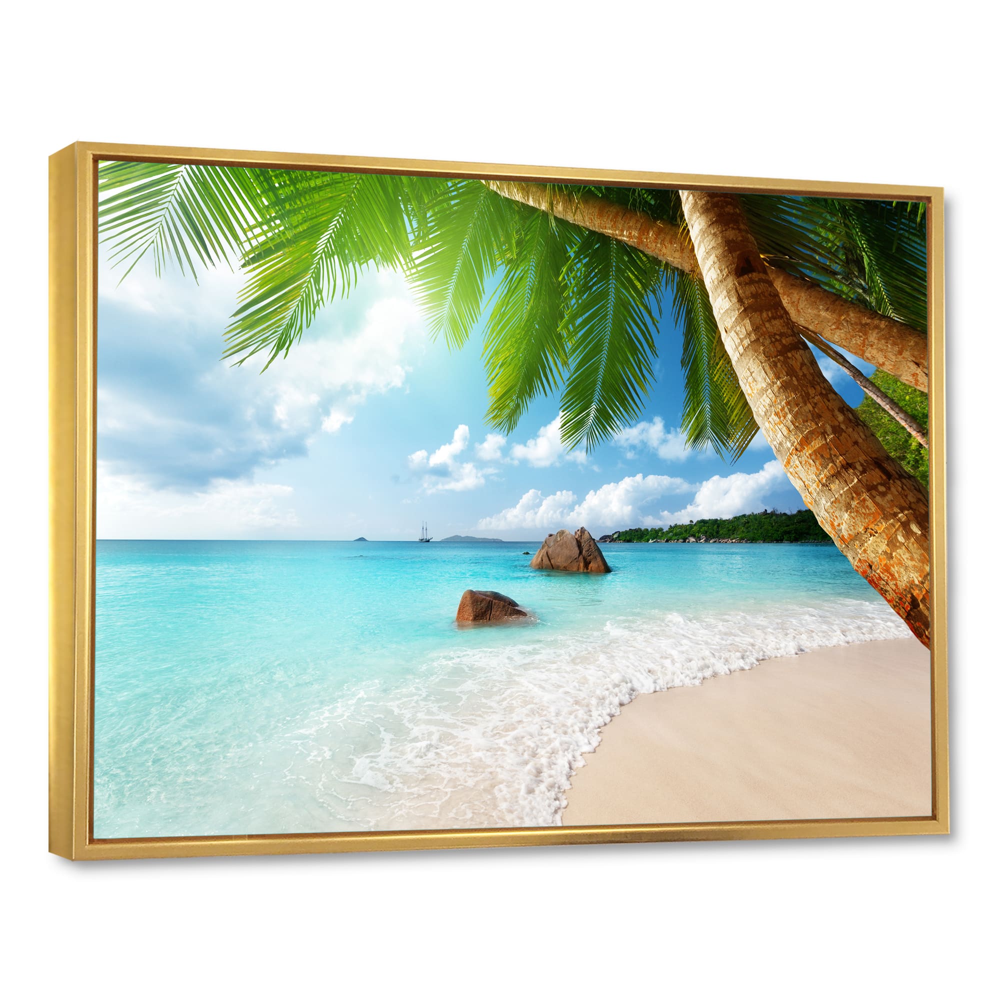 Designart - Praslin Island Seychelles Beach - Seashore Photo Framed Canvas Print