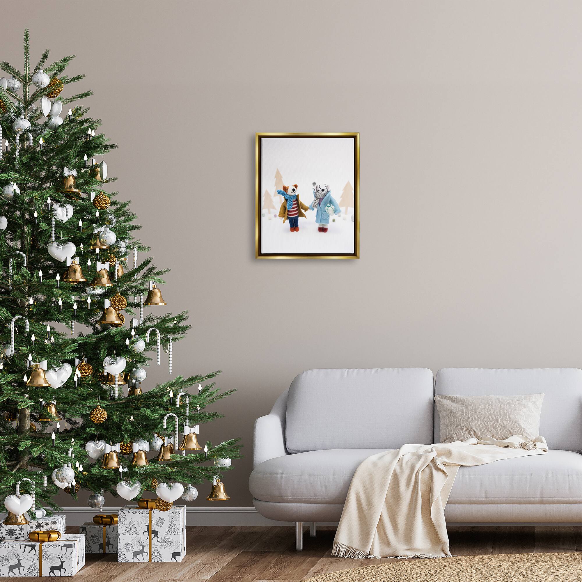 Stupell Industries Winter Holiday Gifts Dog Couple Framed Floater Canvas Wall Art