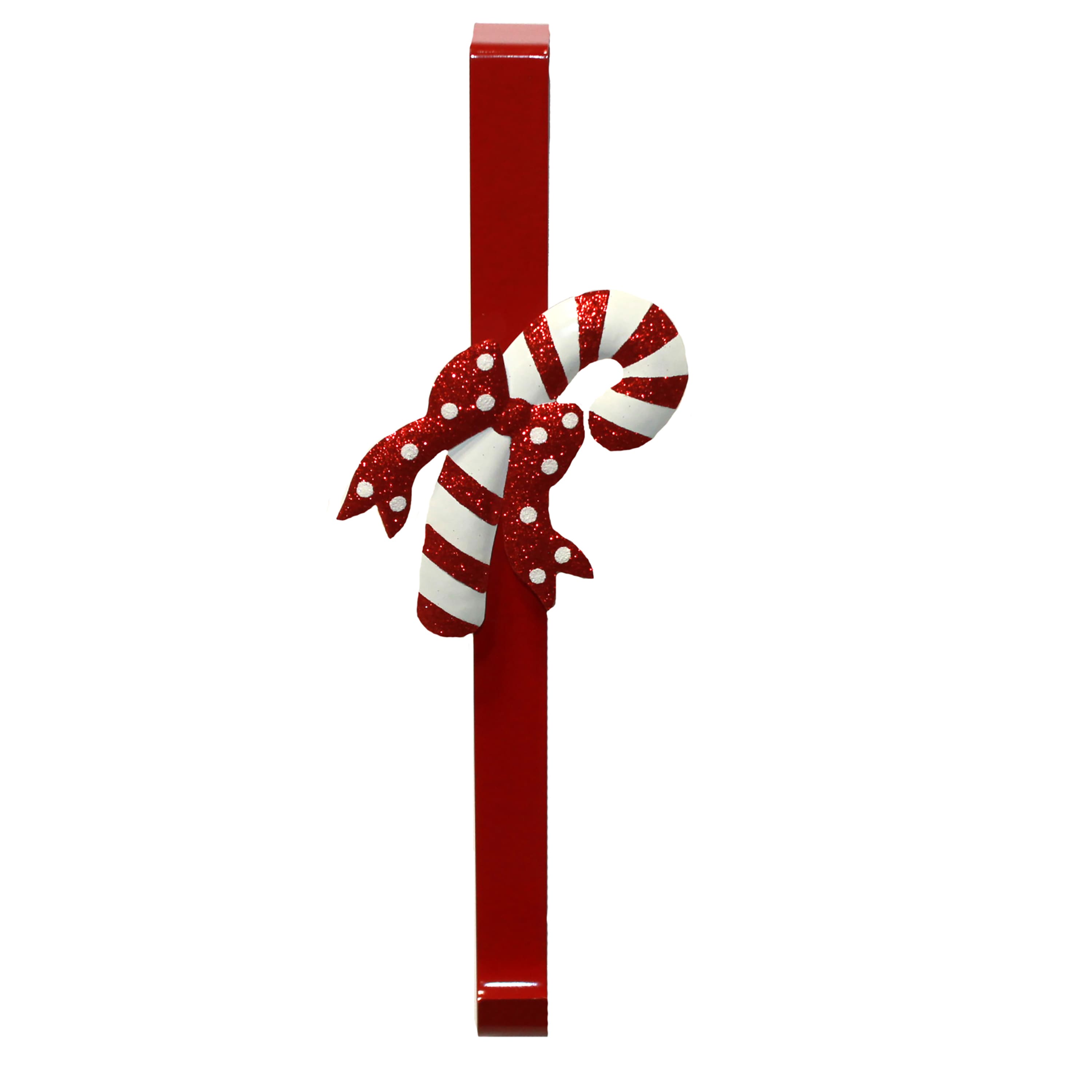 14" Candy Cane Metal Wreath Hanger with Bow
