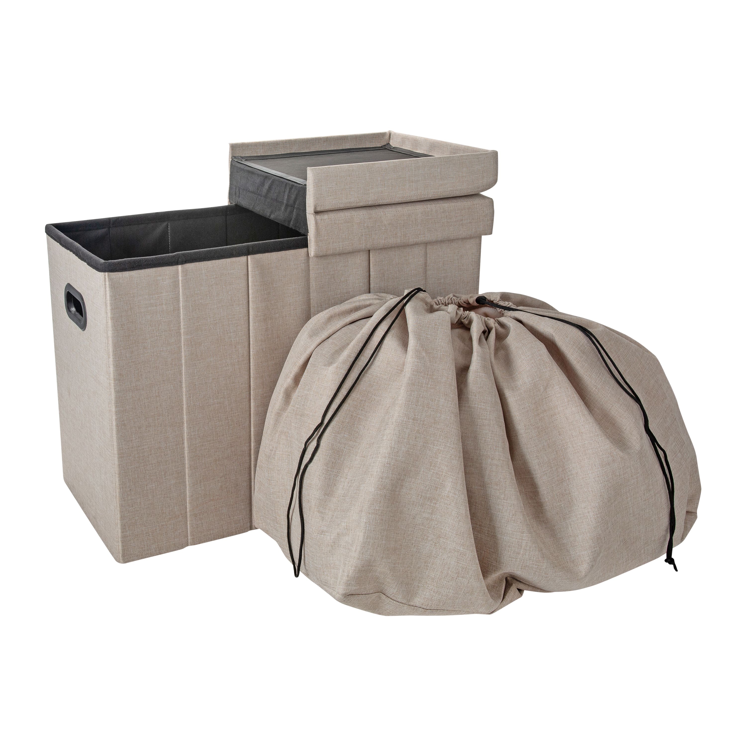 Simplify Natural Collapsible Flip Top Hamper Ottoman