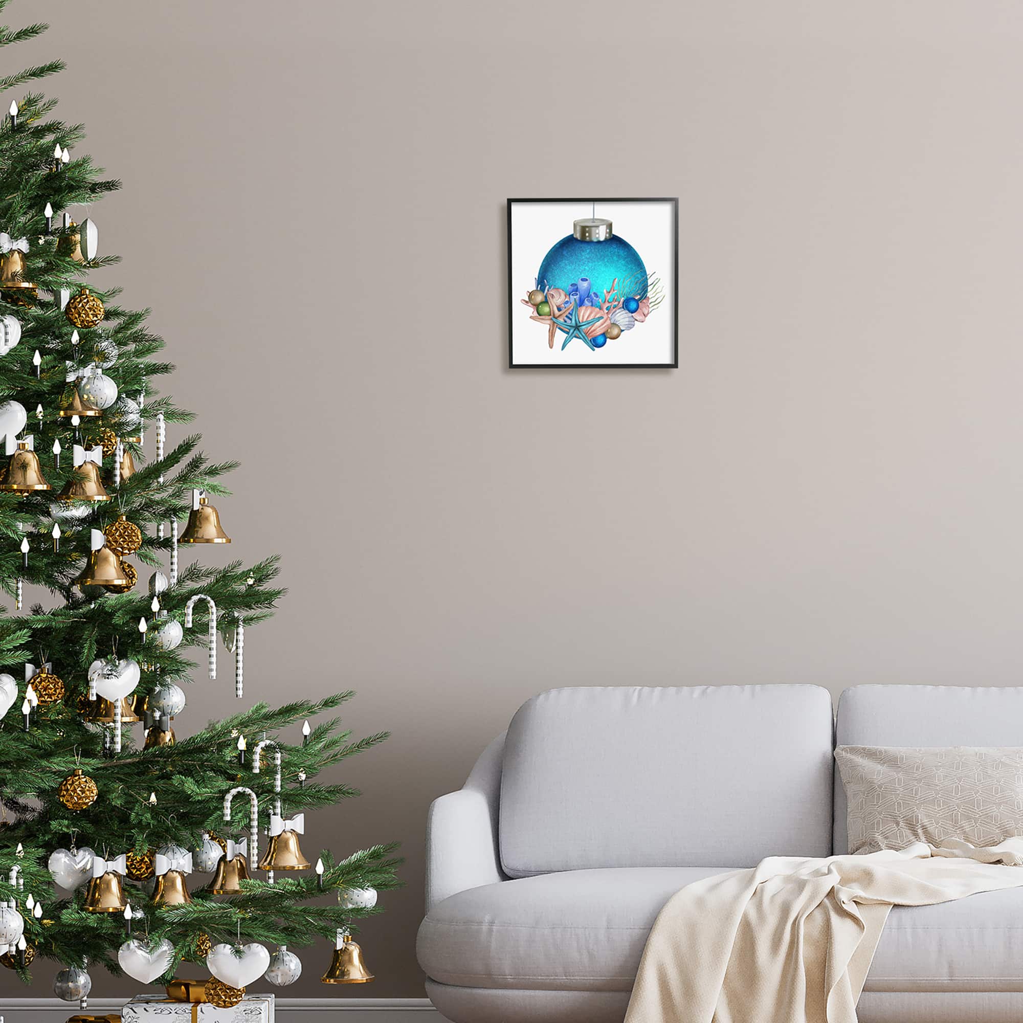 Stupell Industries Nautical Sea Life Holiday Ornament Framed Giclee Art