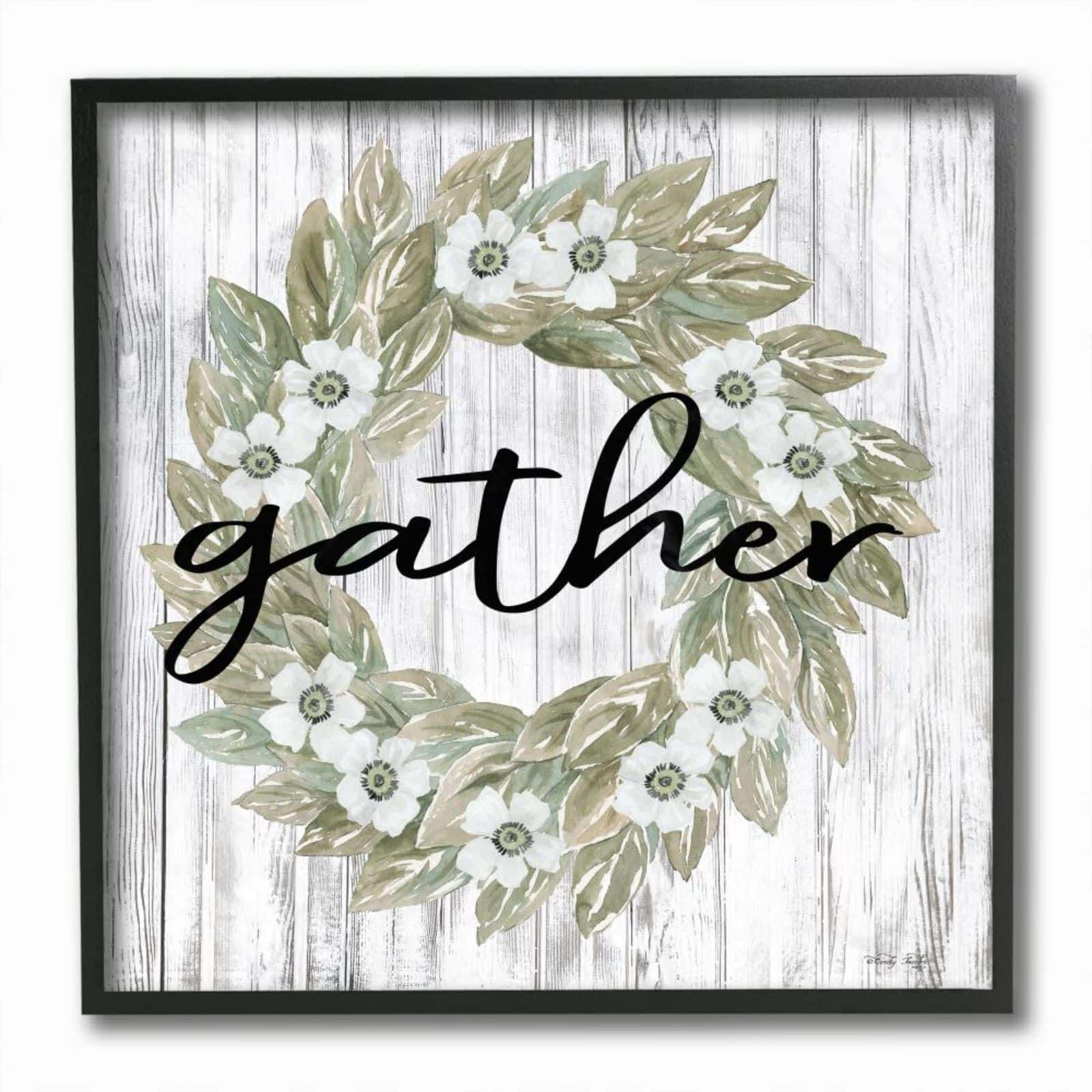 Stupell Industries Floral Wreath Wall Art in Black Frame