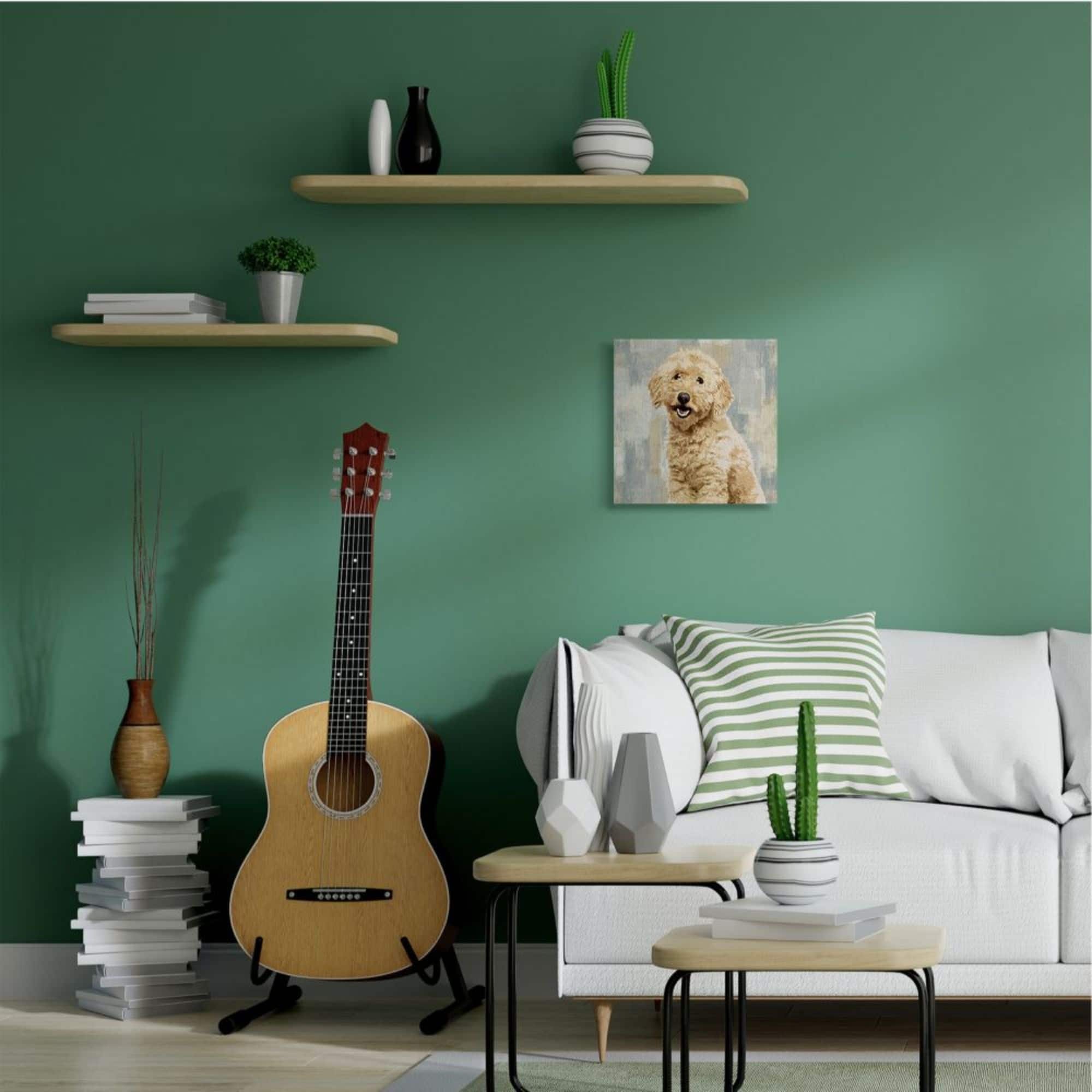 Stupell Industries Smiling Labradoodle Dog Patchwork Grey Beige Pattern Canvas Wall Art
