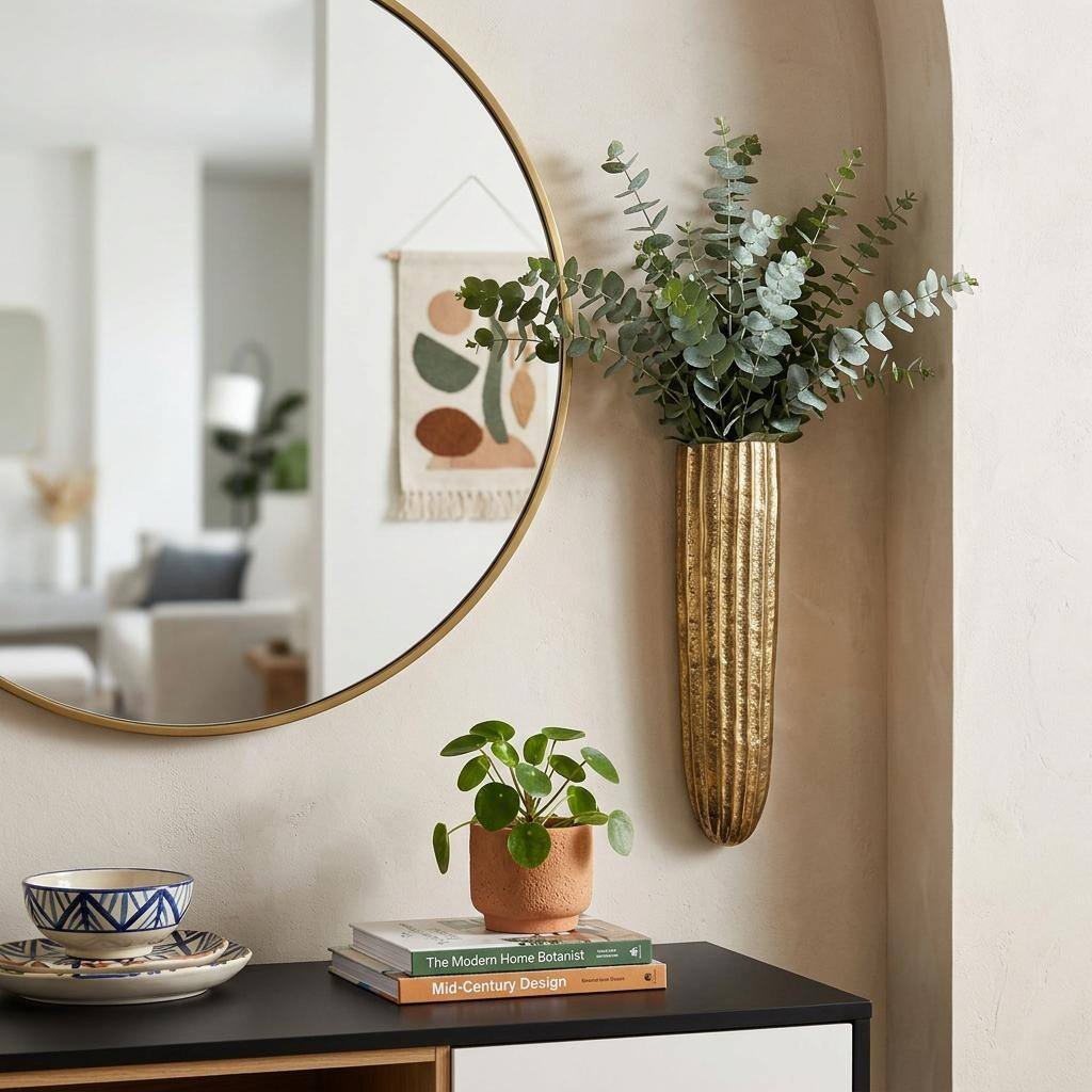 HomeRoots 12.25" Antiqued Gold Ribbed Aluminum Wall Vase