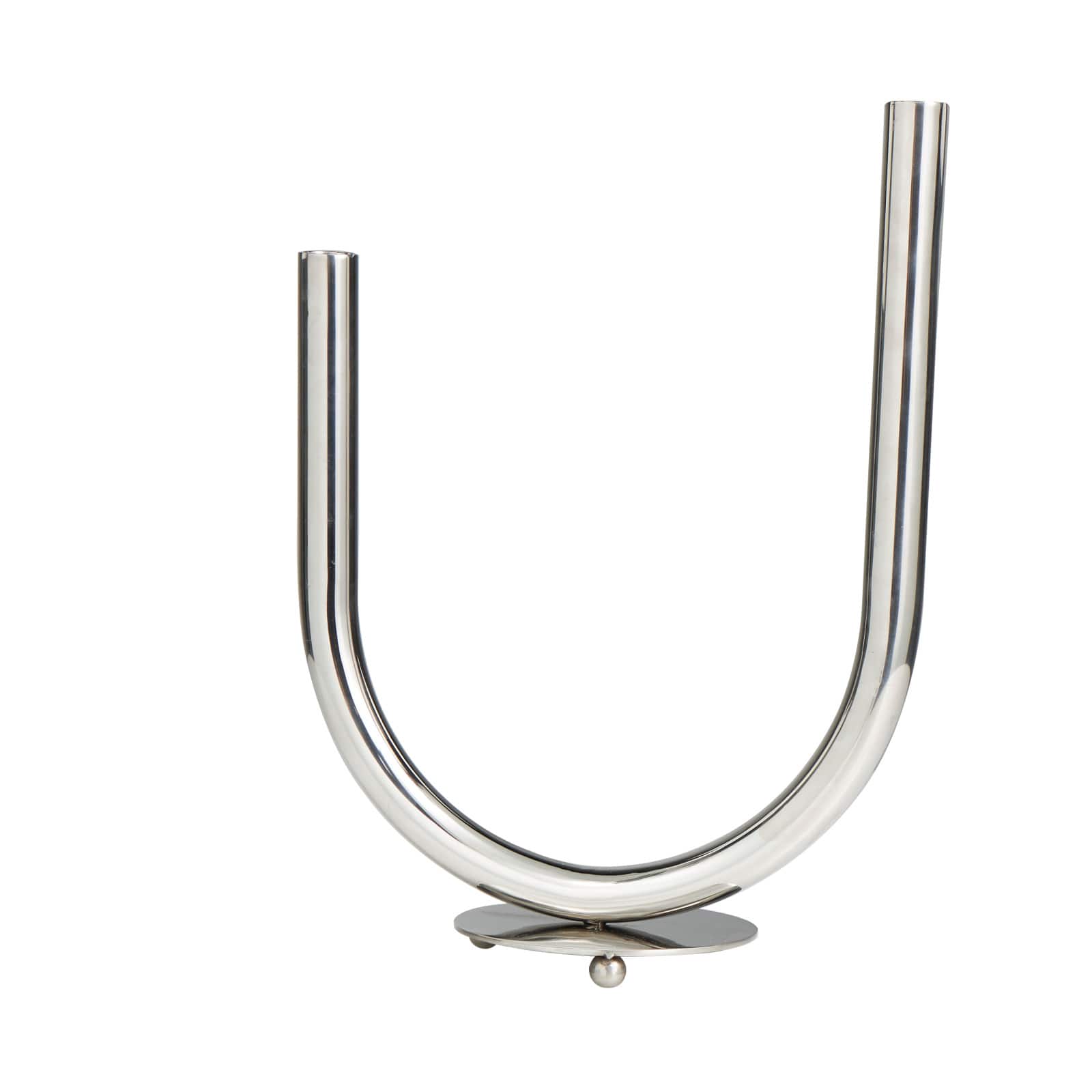 14" Silver Stainless Steel Abstract U-Shaped Candelabra