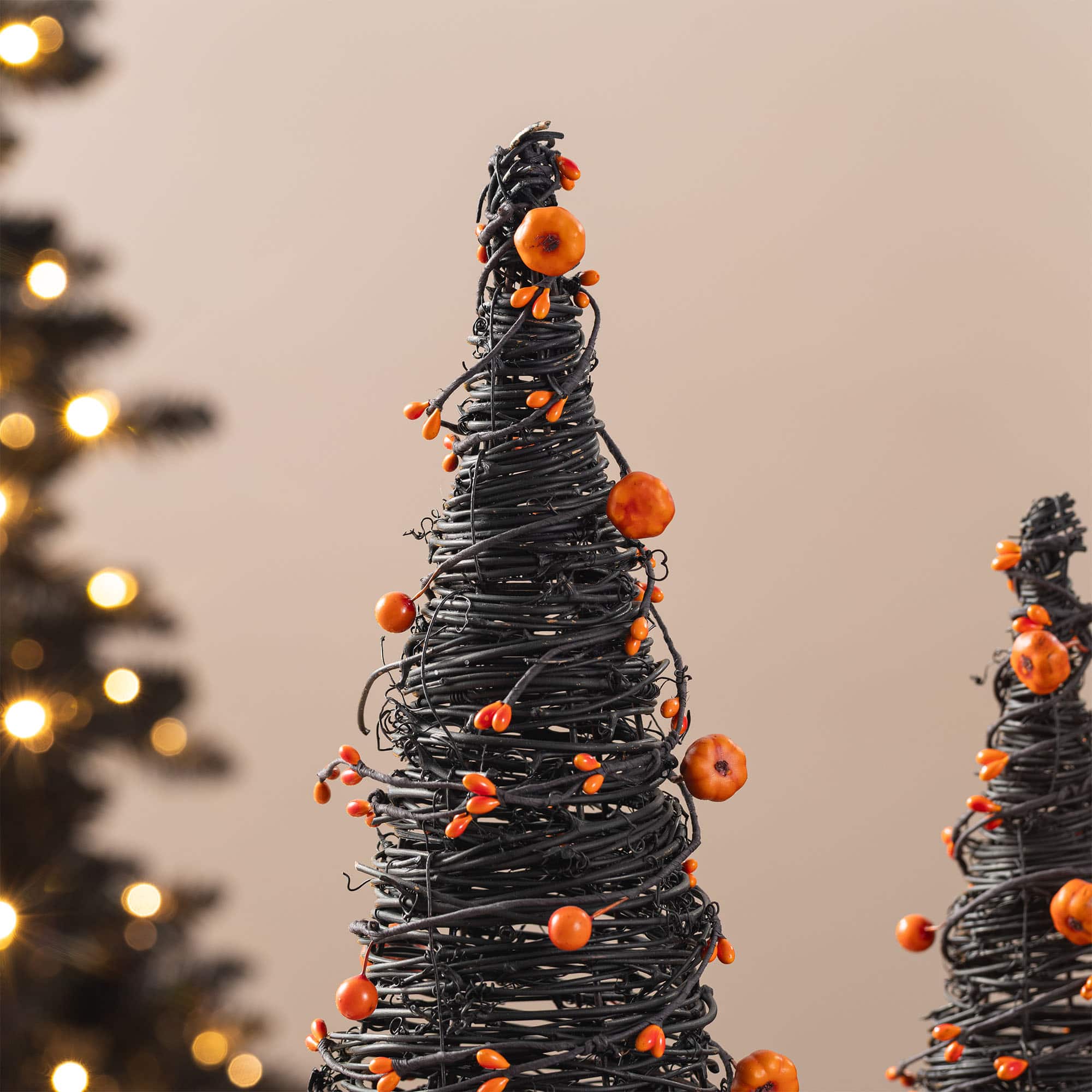 Glitzhome® Halloween Eucalyptus with Bats Pumpkin Cone Tree, Set of 2