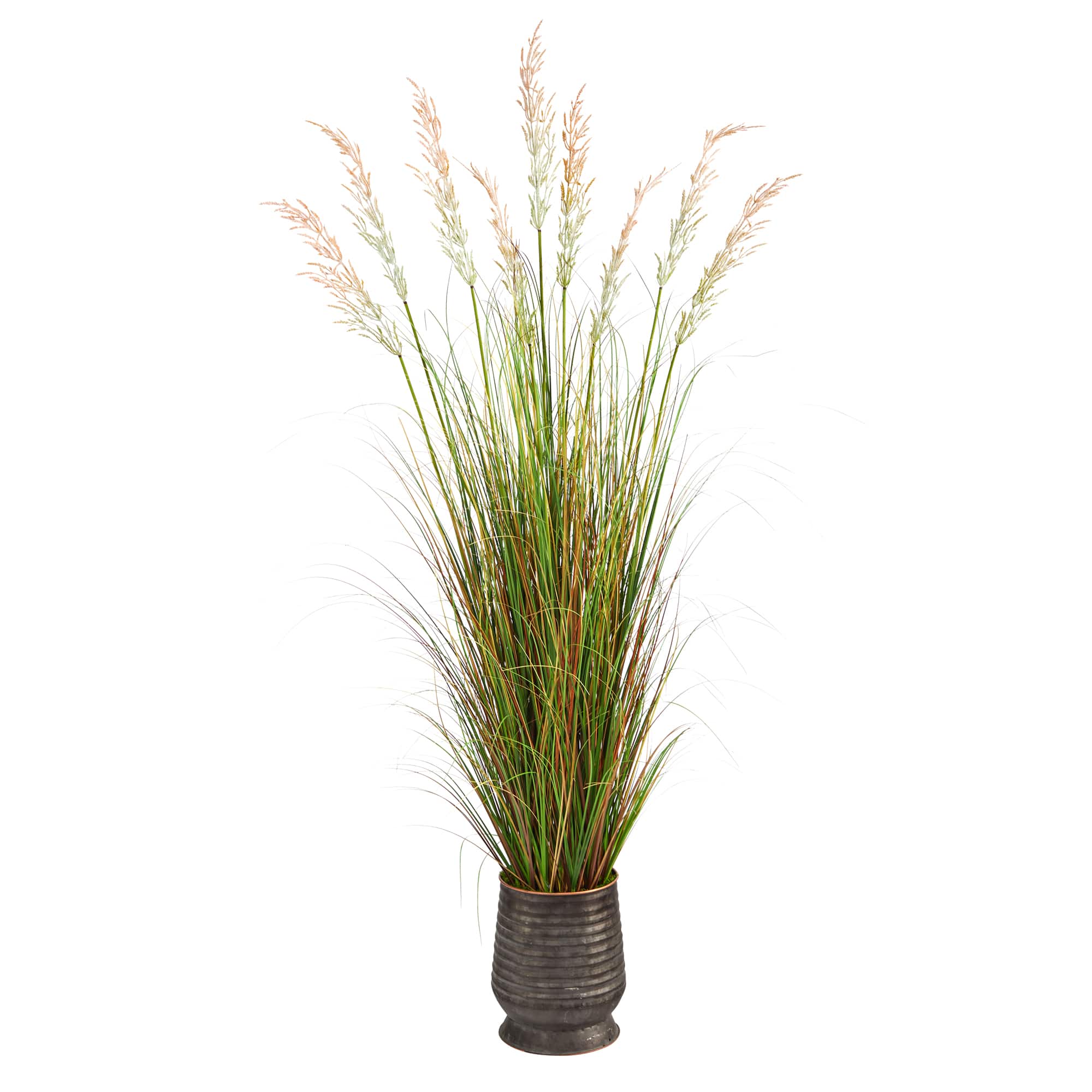 6ft. Grass Plant in Ribbed Metal Planter