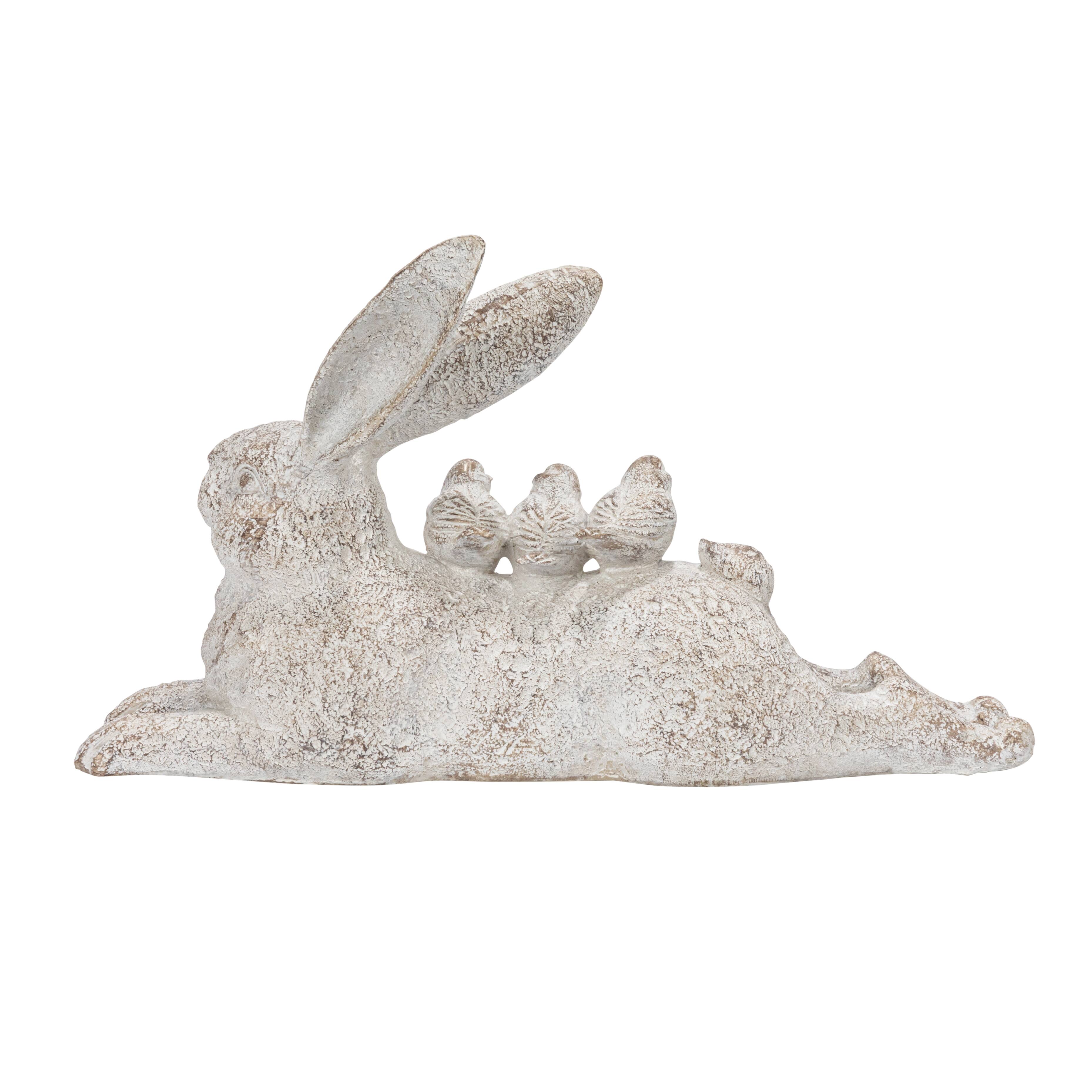 Hello Honey® 16.5" Decorative Resting Rabbit with Birds Figurine