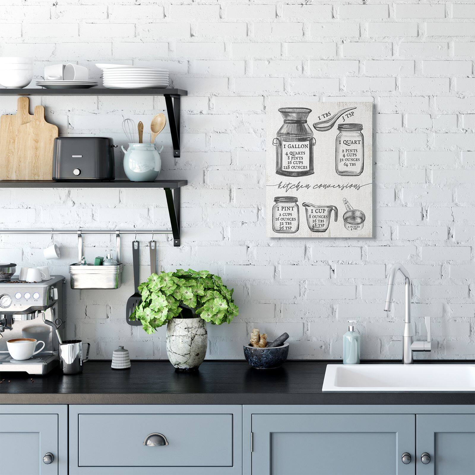 Stupell Industries Kitchen Conversion Chart Neutral Gray Word Canvas Wall Art