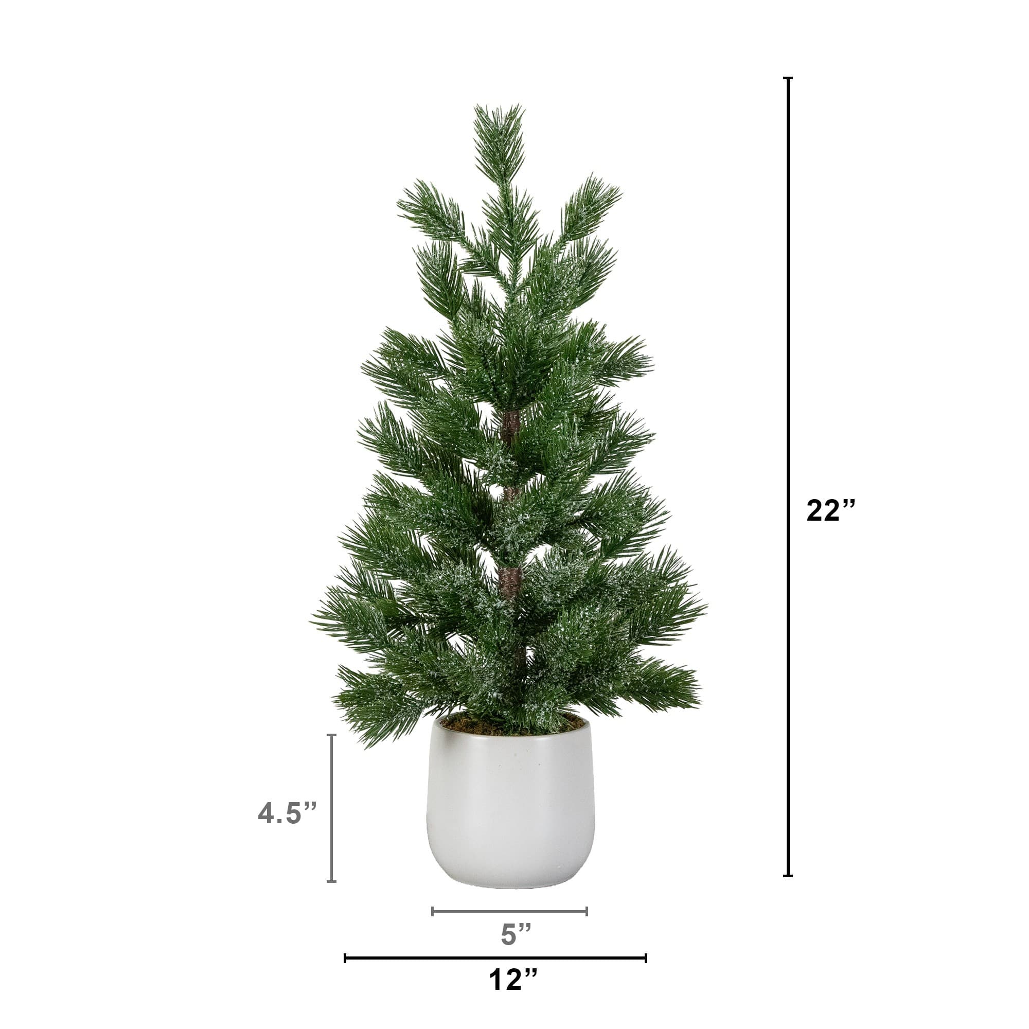 Nearly Natural 22" Artificial Frosted Christmas Tree in White Ceramic Planter