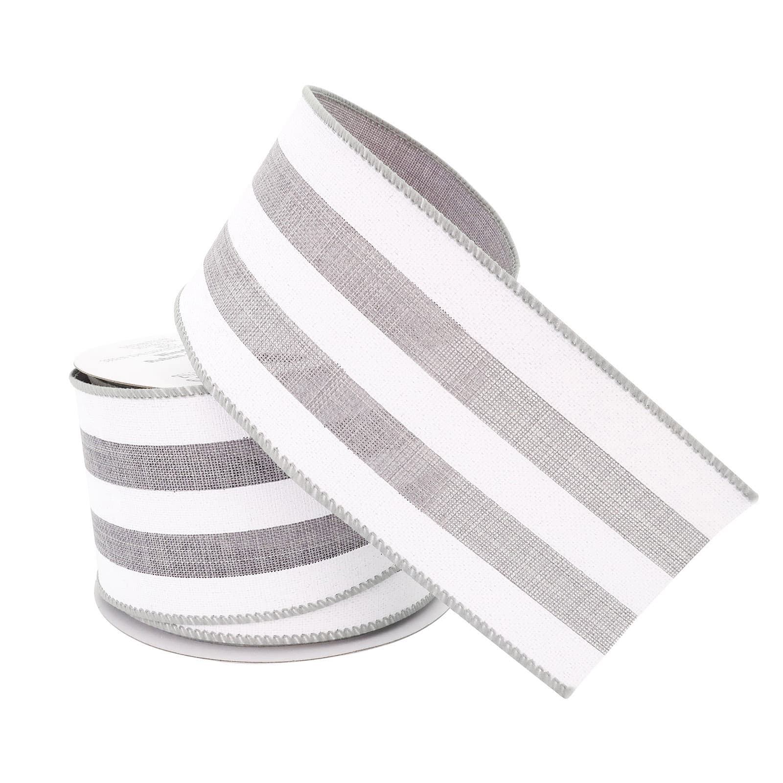 12 Pack: 2.5" x 25ft. Faux Linen Wired Thick Striped Ribbon by Celebrate It™ Décor