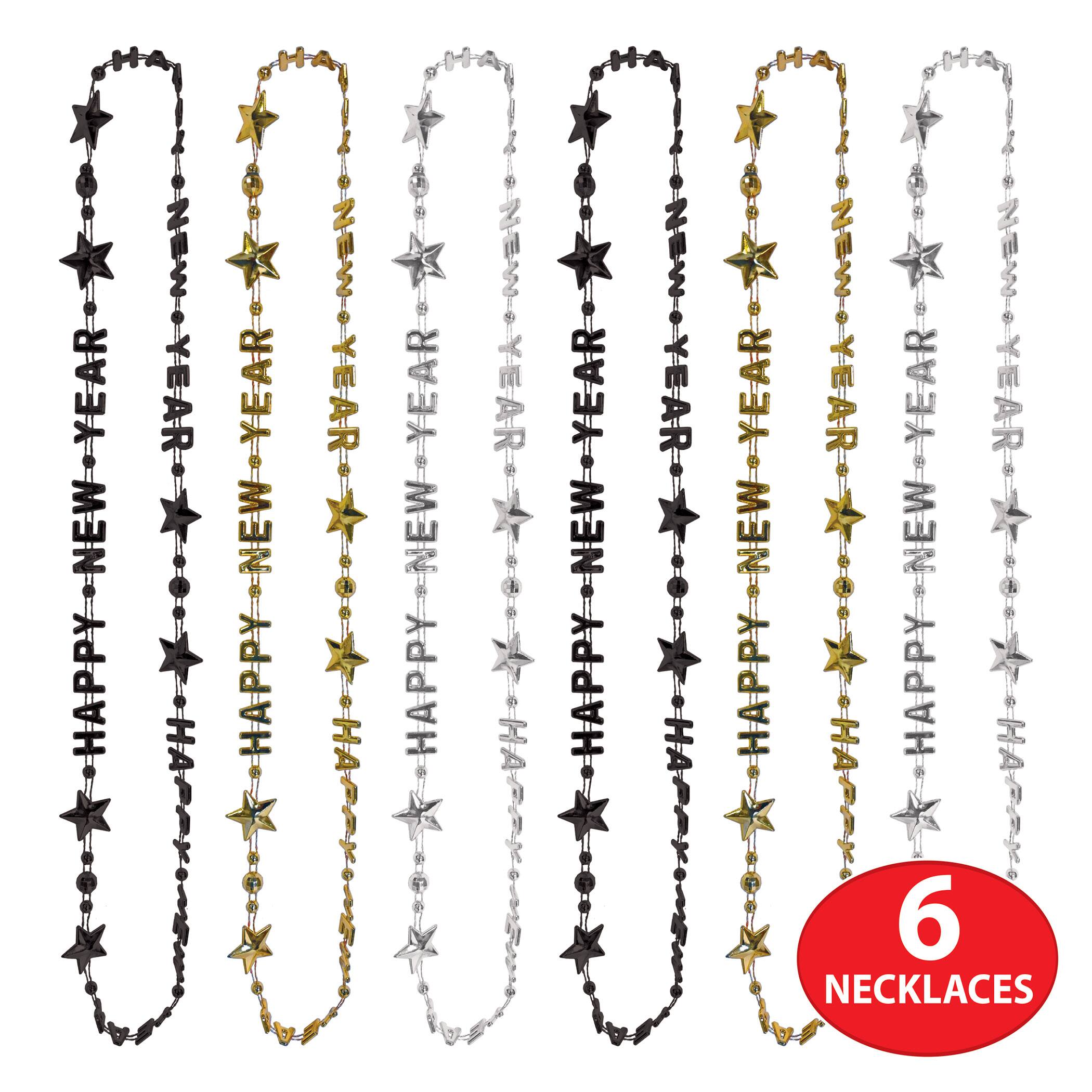 Beistle 36" Black, Gold & Silver Happy New Year Beads-Of-Expression, 2 Packs of 3