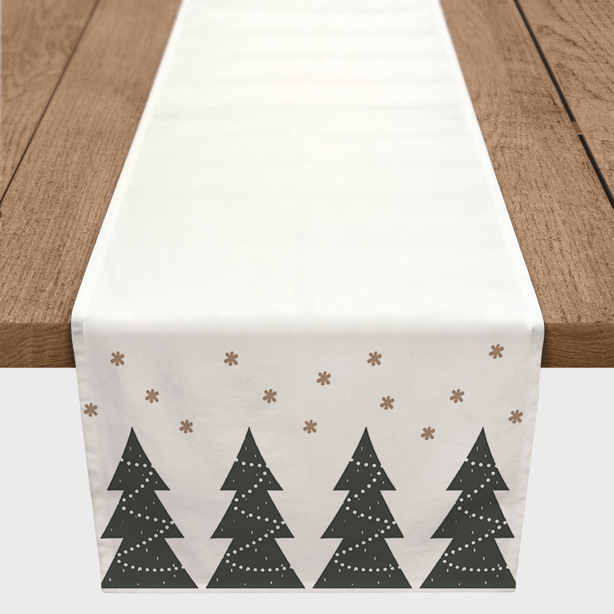 72" Christmas Tree Snow Twill Table Runner
