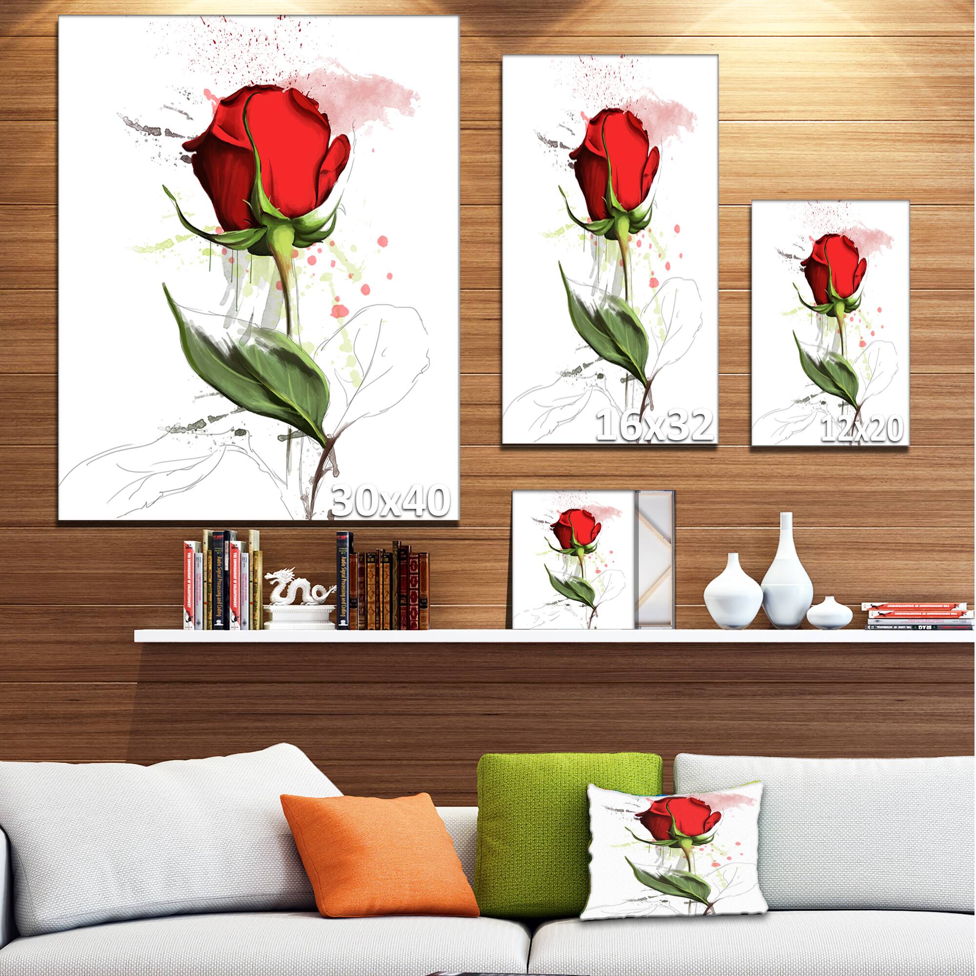 Designart - Red Rose Hand drawn