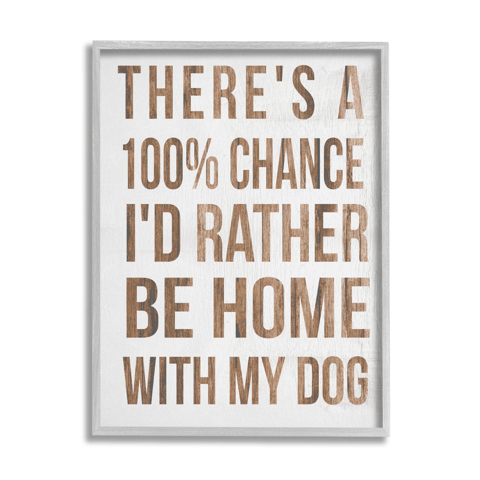 Stupell Industries 100% I'd Rather Be Home With Dog Phrase Framed Wall Art
