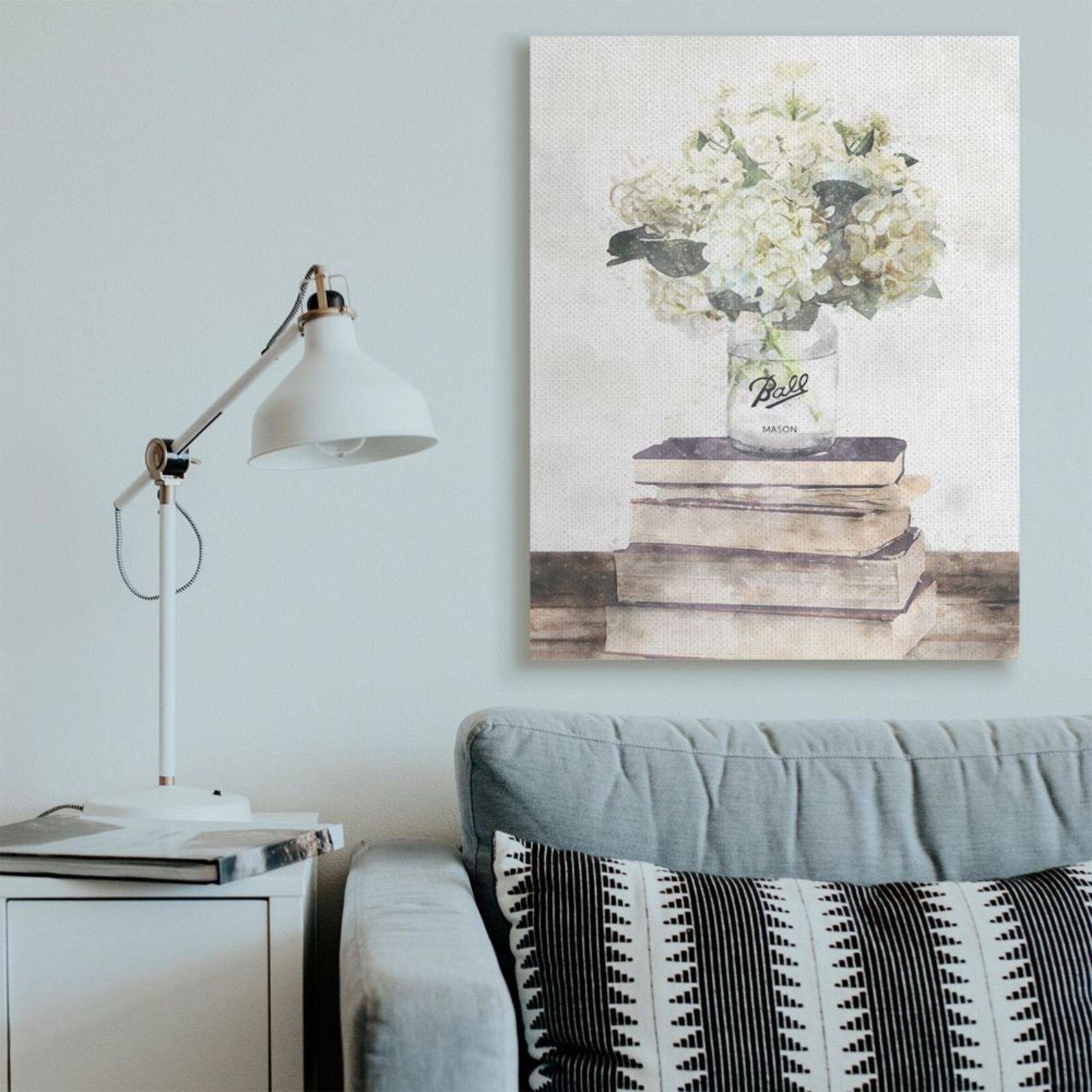 Stupell Industries White Hydrangeas on Books Canvas Wall Art