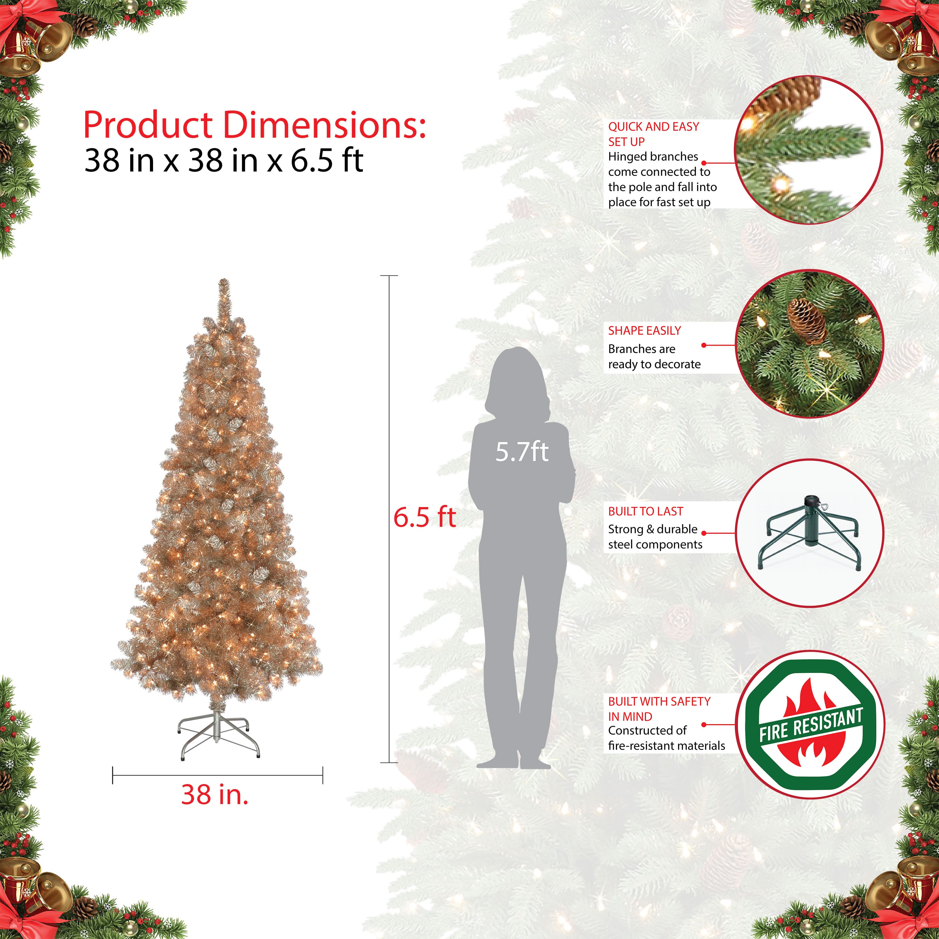 6.5ft. Pre-Lit Tinsel Artificial Christmas Tree, Clear LED Lights
