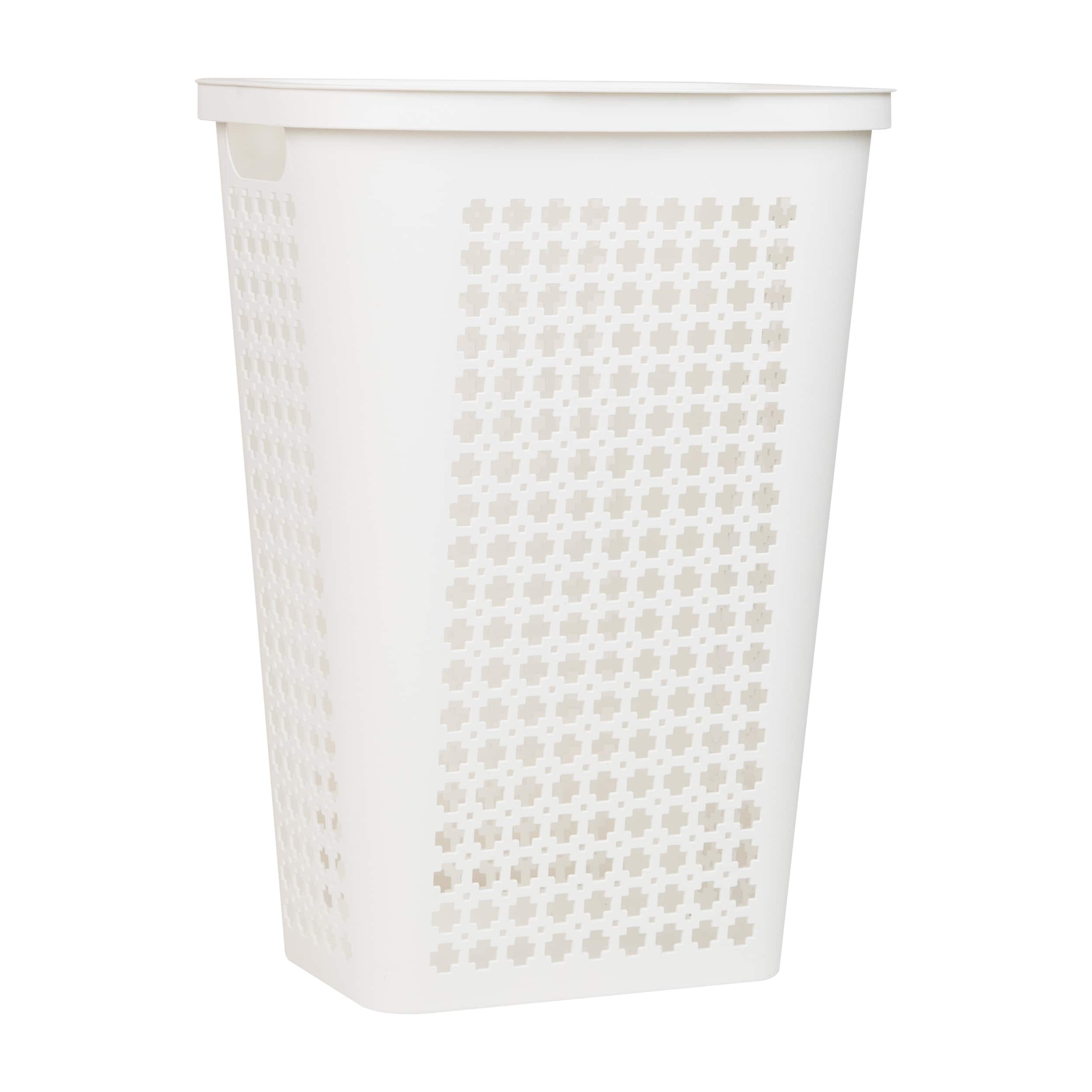 Mind Reader 50L Tapered Laundry Hamper with Swiss Cross Cut-Outs, White