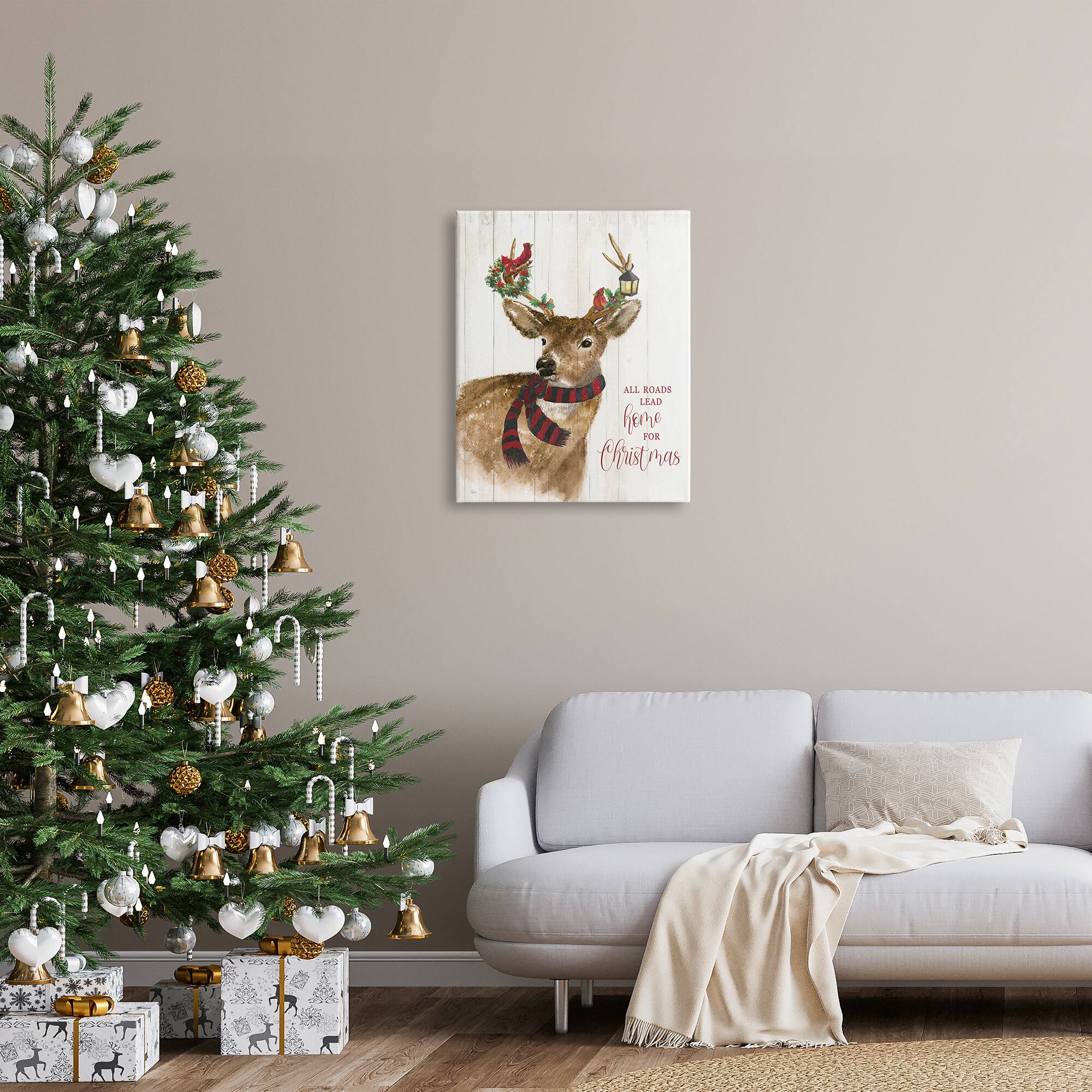 Stupell Industries All Roads Lead Home Christmas Deer Canvas Wall Art