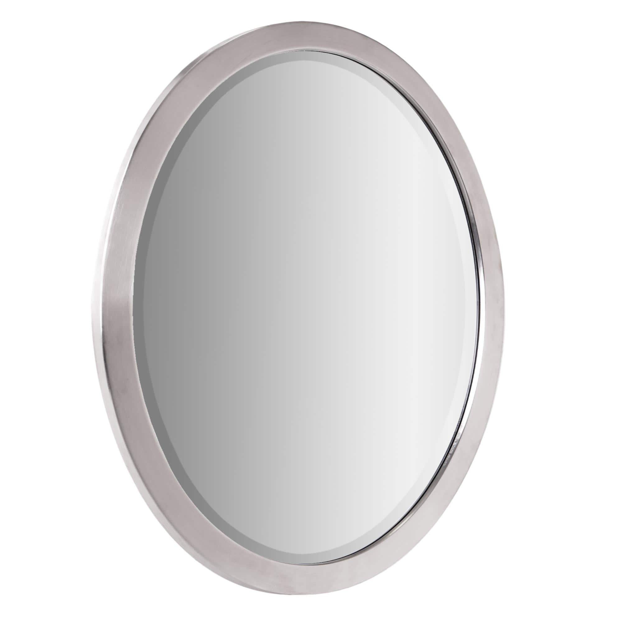 Classic Brushed Nickel Oval Metal Framed Beveled Vanity Wall Mirror - 23" x 29"