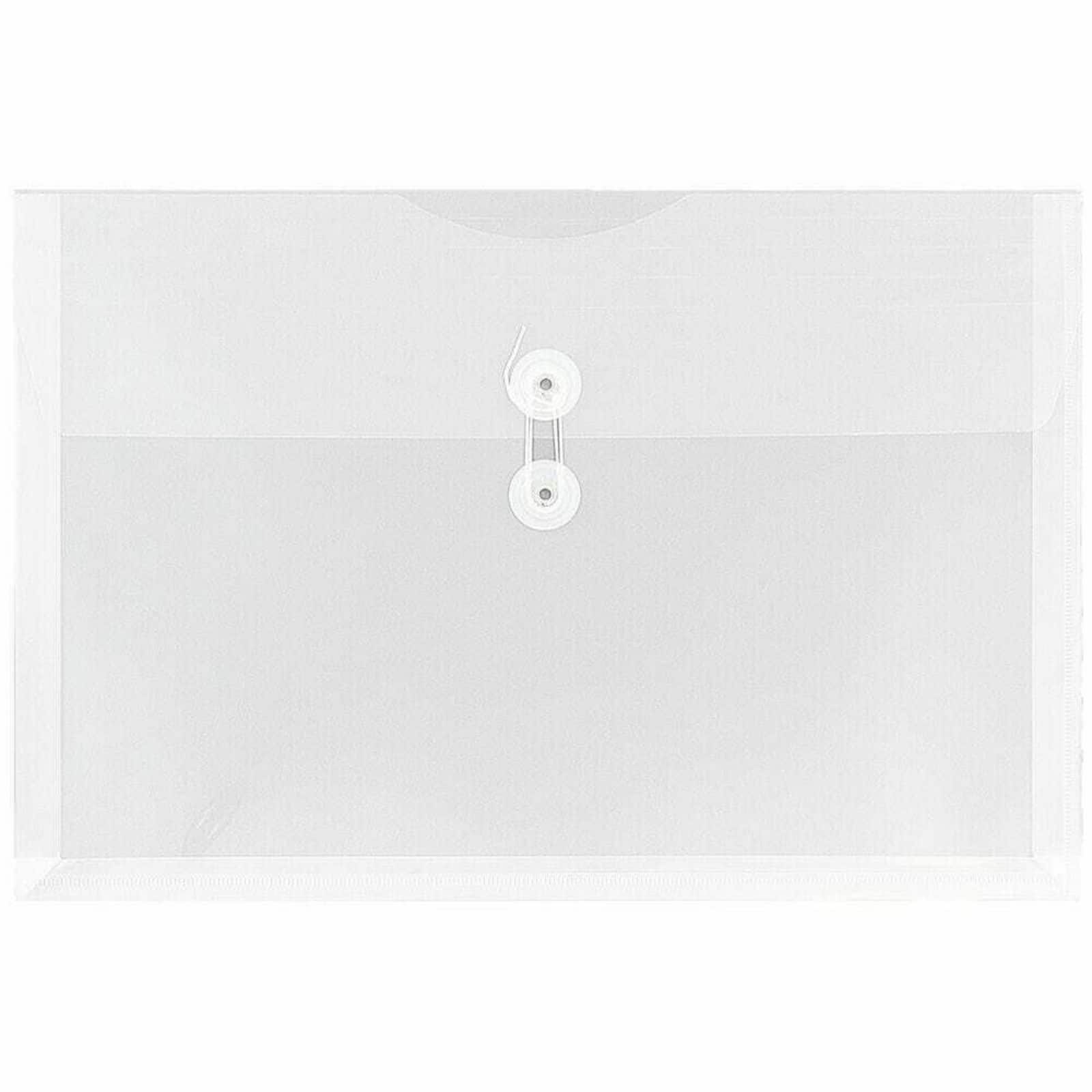 JAM Paper 9.75" x 14.5" Clear Plastic Button & String Closure Booklet Envelopes, 24ct.
