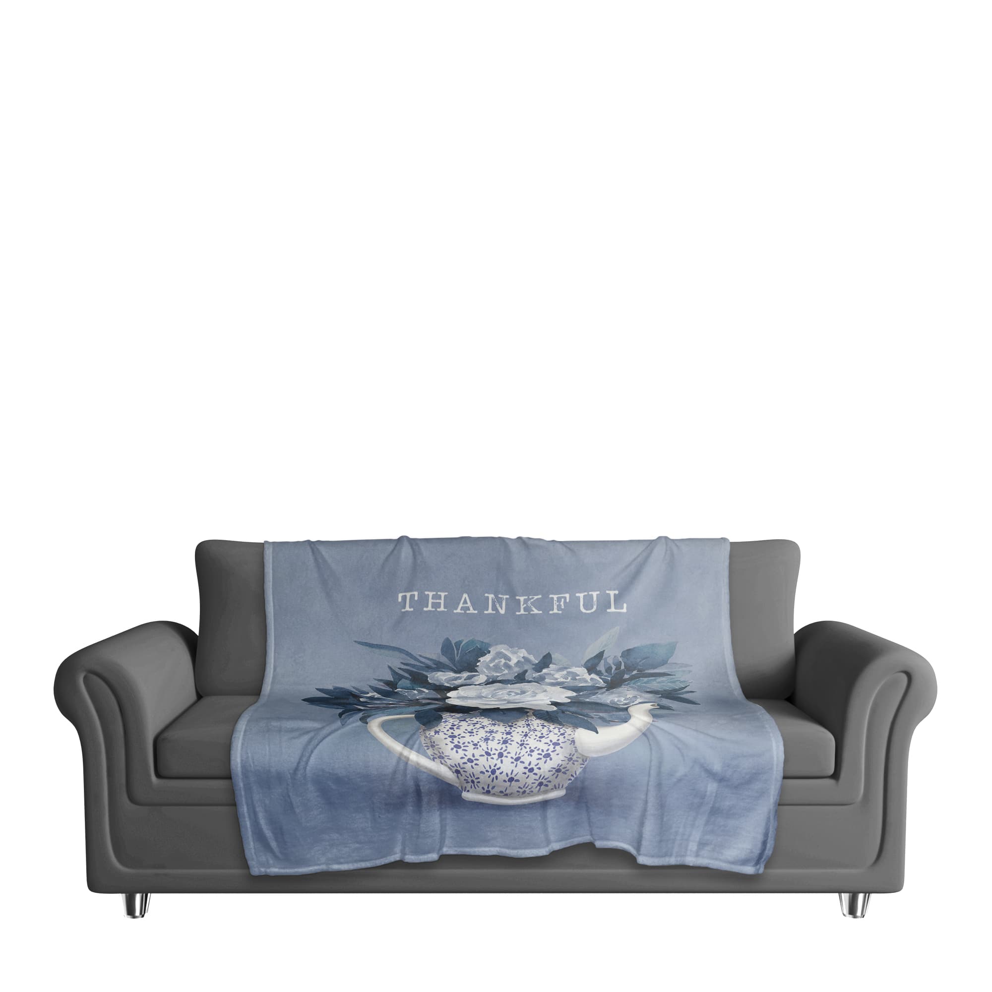 Thankful Teapot Flowers Coral Fleece Blanket