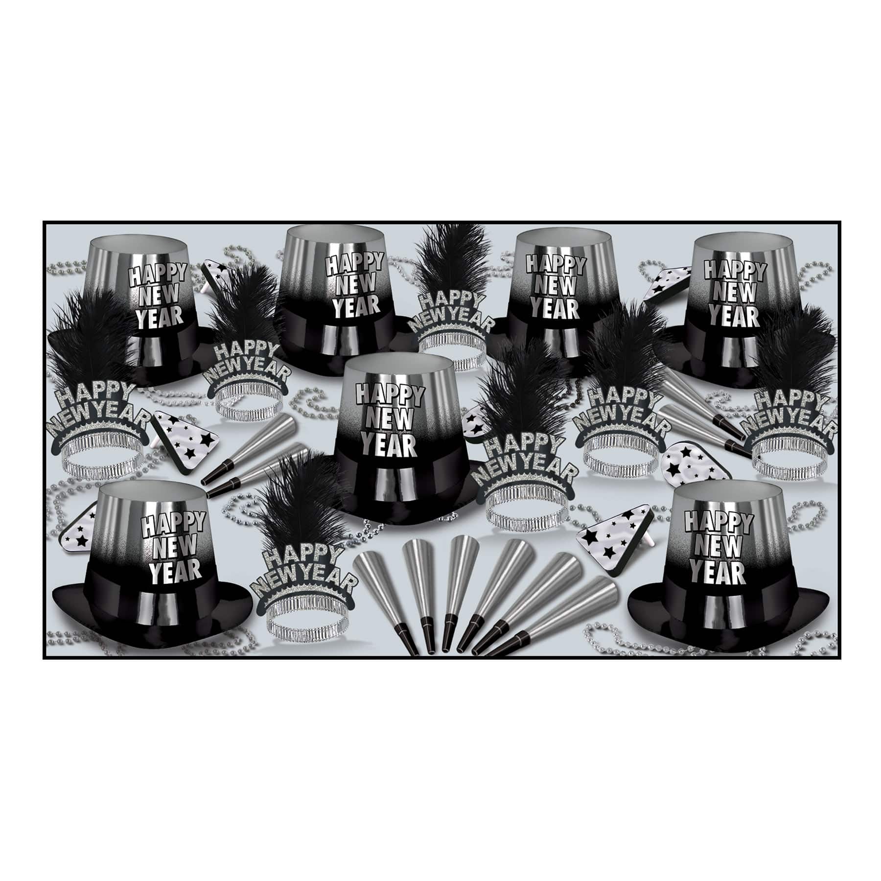 Beistle Black & Silver New Year Entertainer Party Favor Kit for 50