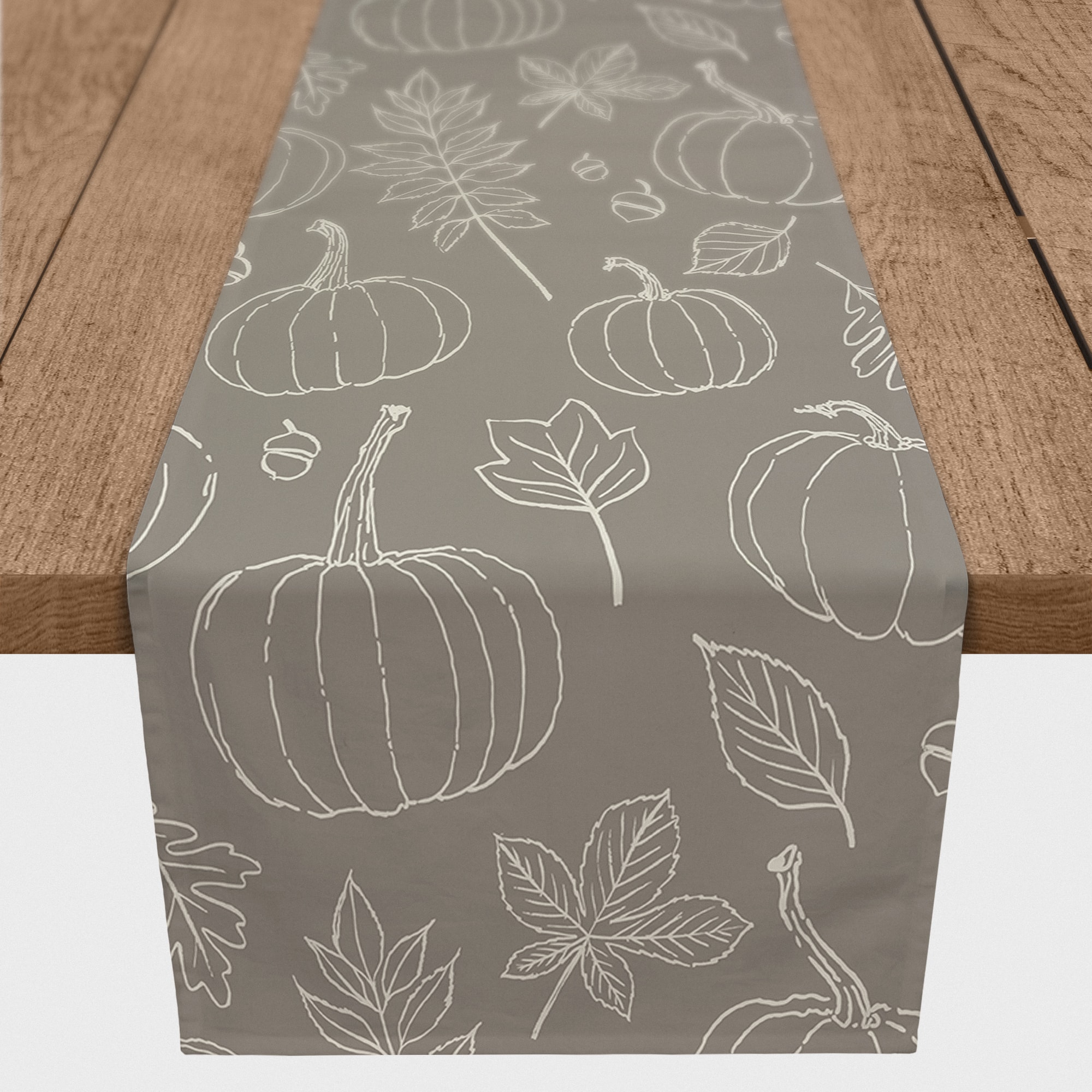 72'' Gray Fall Pattern Cotton Twill Runner