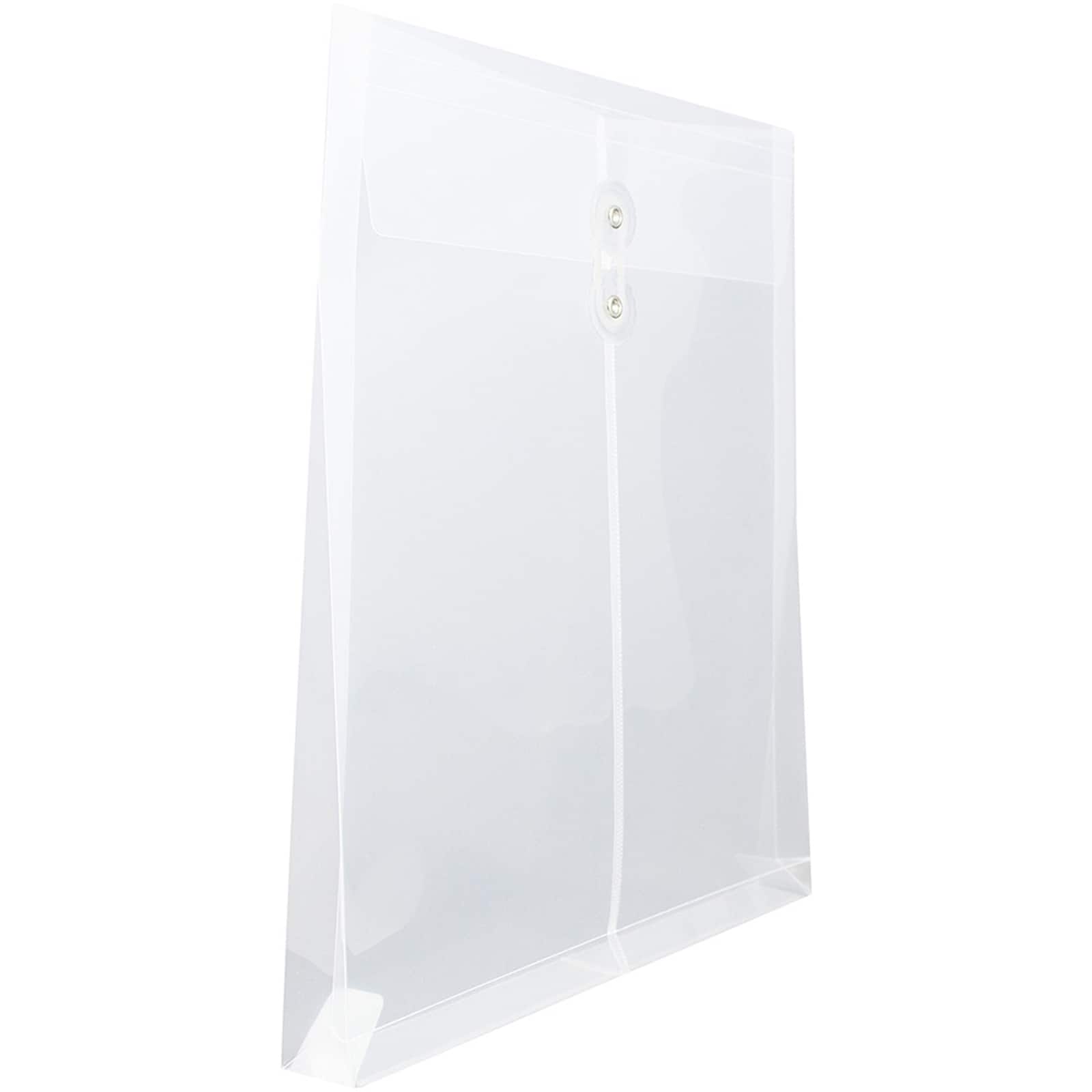 JAM Paper 9.75" x 13" Clear Plastic Button String Open End Envelopes, 6ct.