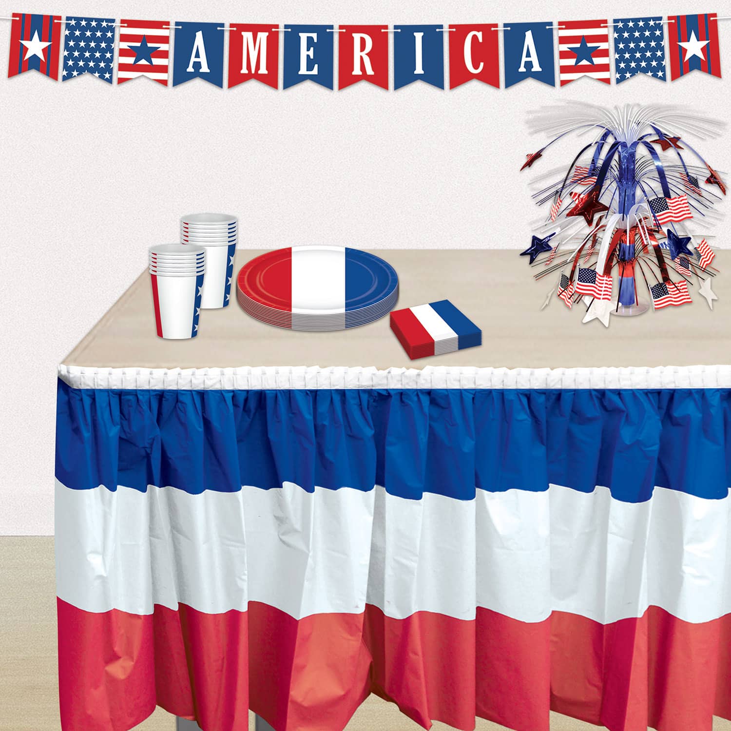Beistle 29" x 14ft. Red, White & Blue Patriotic Table Skirting