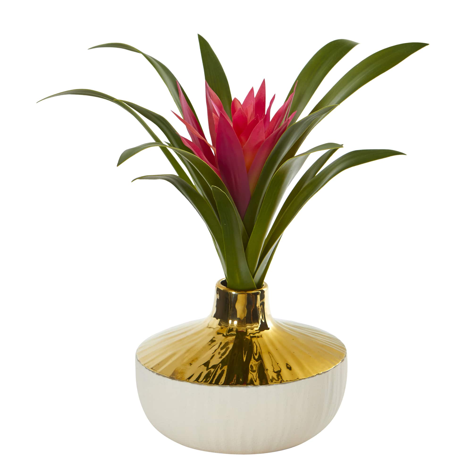 13" Ginger Plant in Gold & Cream Elegant Vase