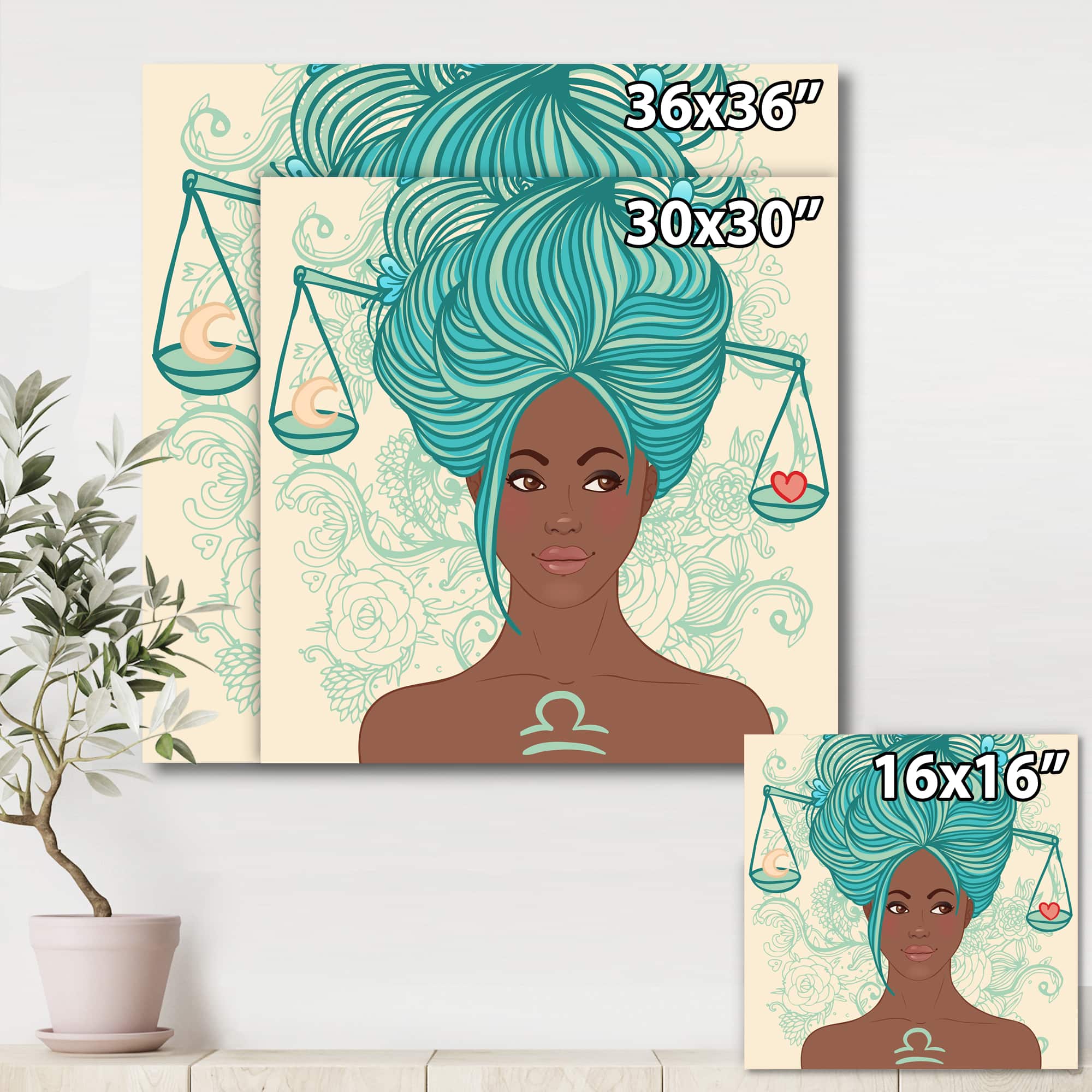 Designart - Portrait of African American Woman With Blue Hair I - Modern Canvas Wall Art Print