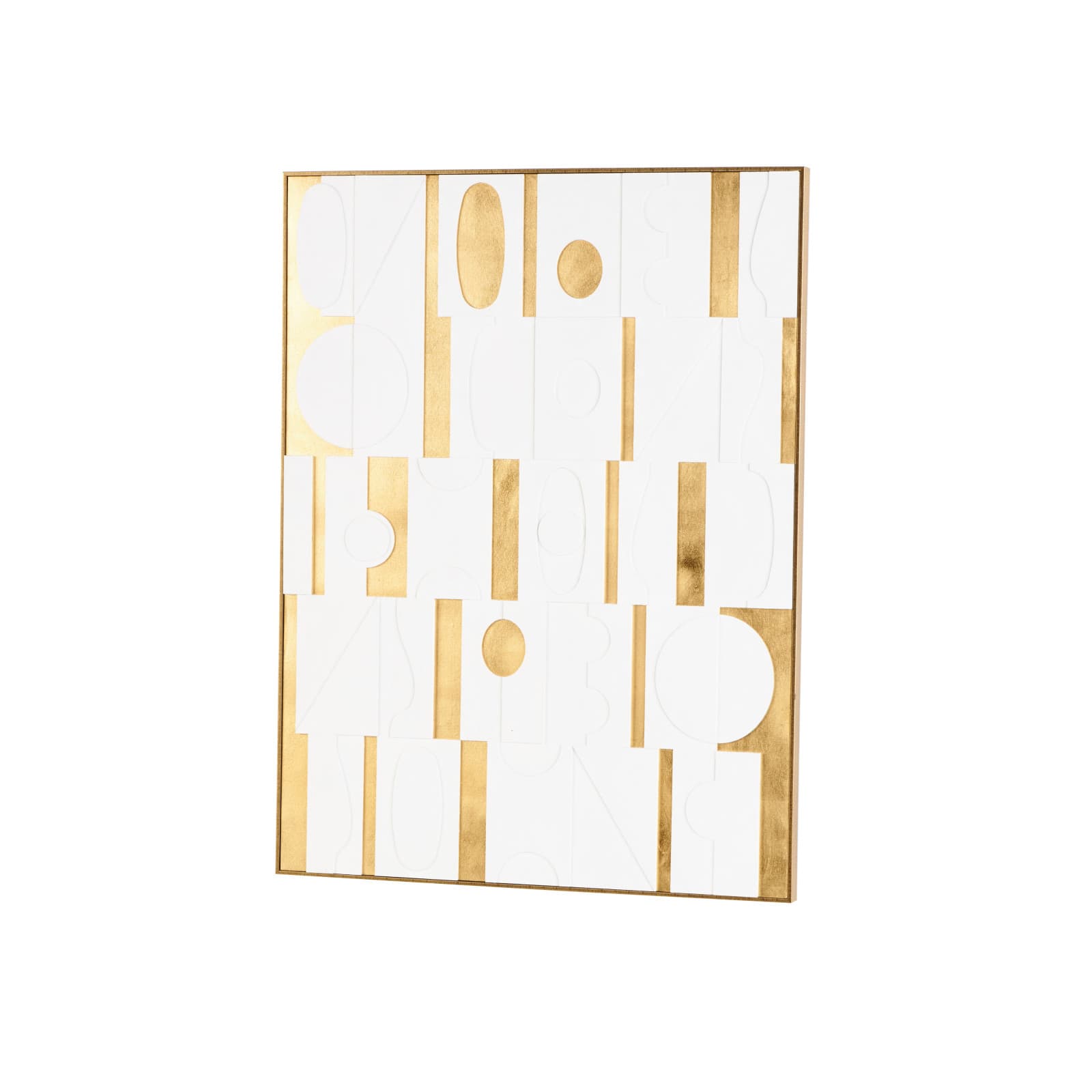 30" x 39" White Wooden Abstract Geometric Shape Framed Wall Art with Gold Accents