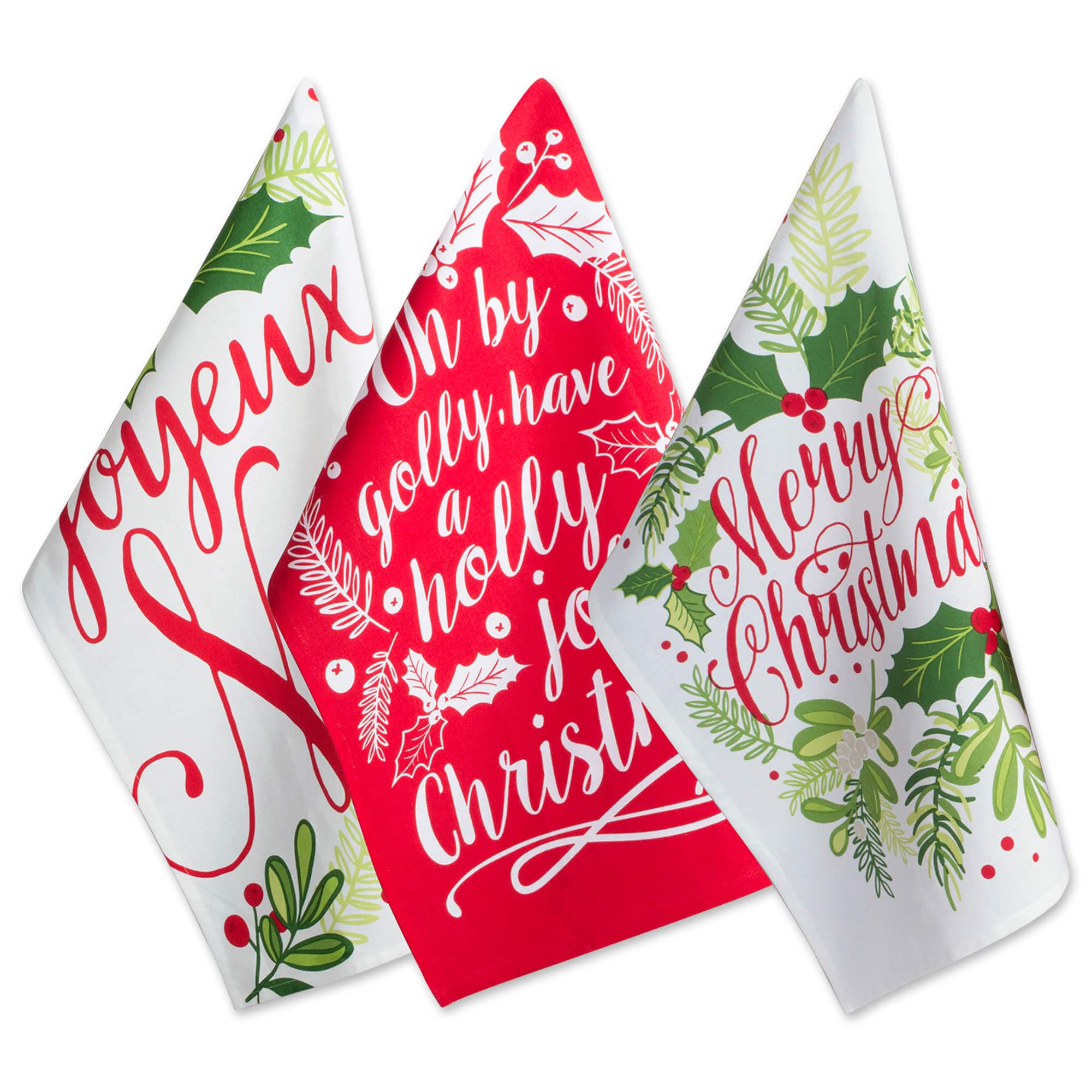 DII® Red & Green Boughs Of Holly Dishtowel Set