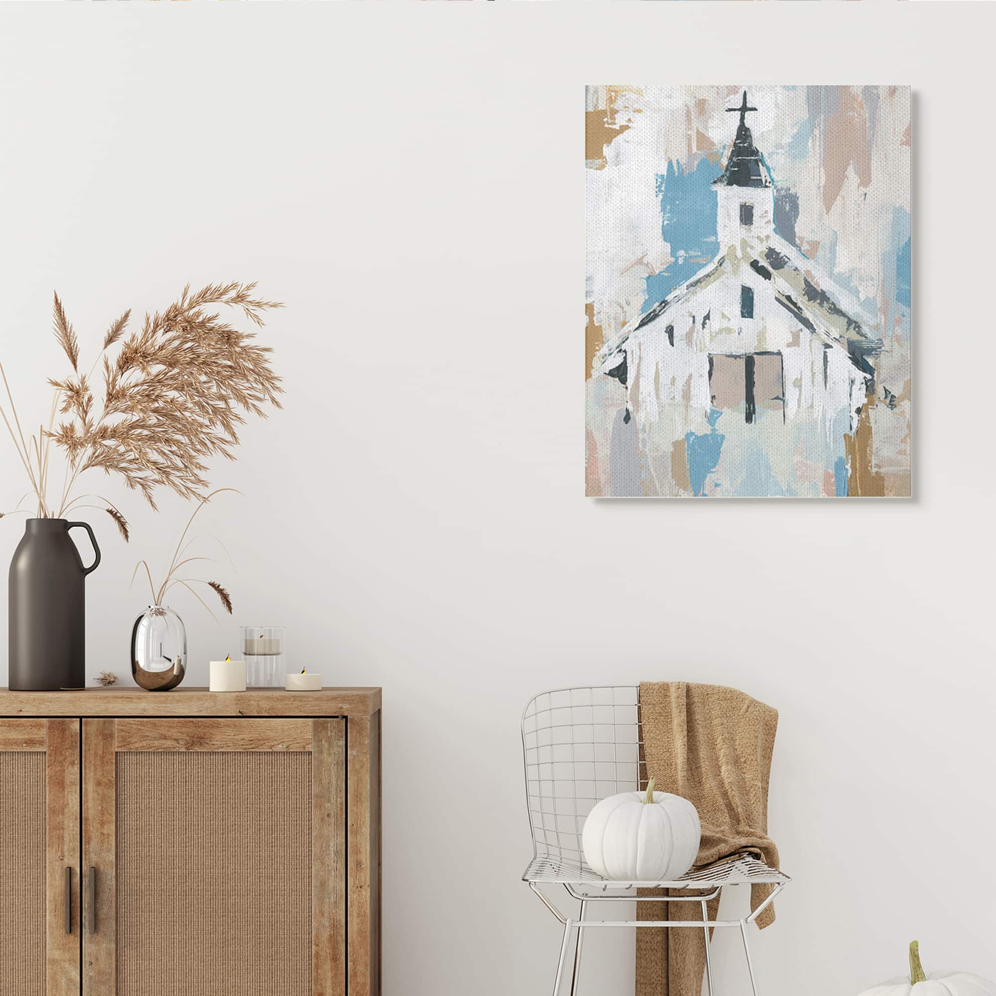 Stupell Industries Distressed Country Church House Abstract Pattern Canvas Wall Art