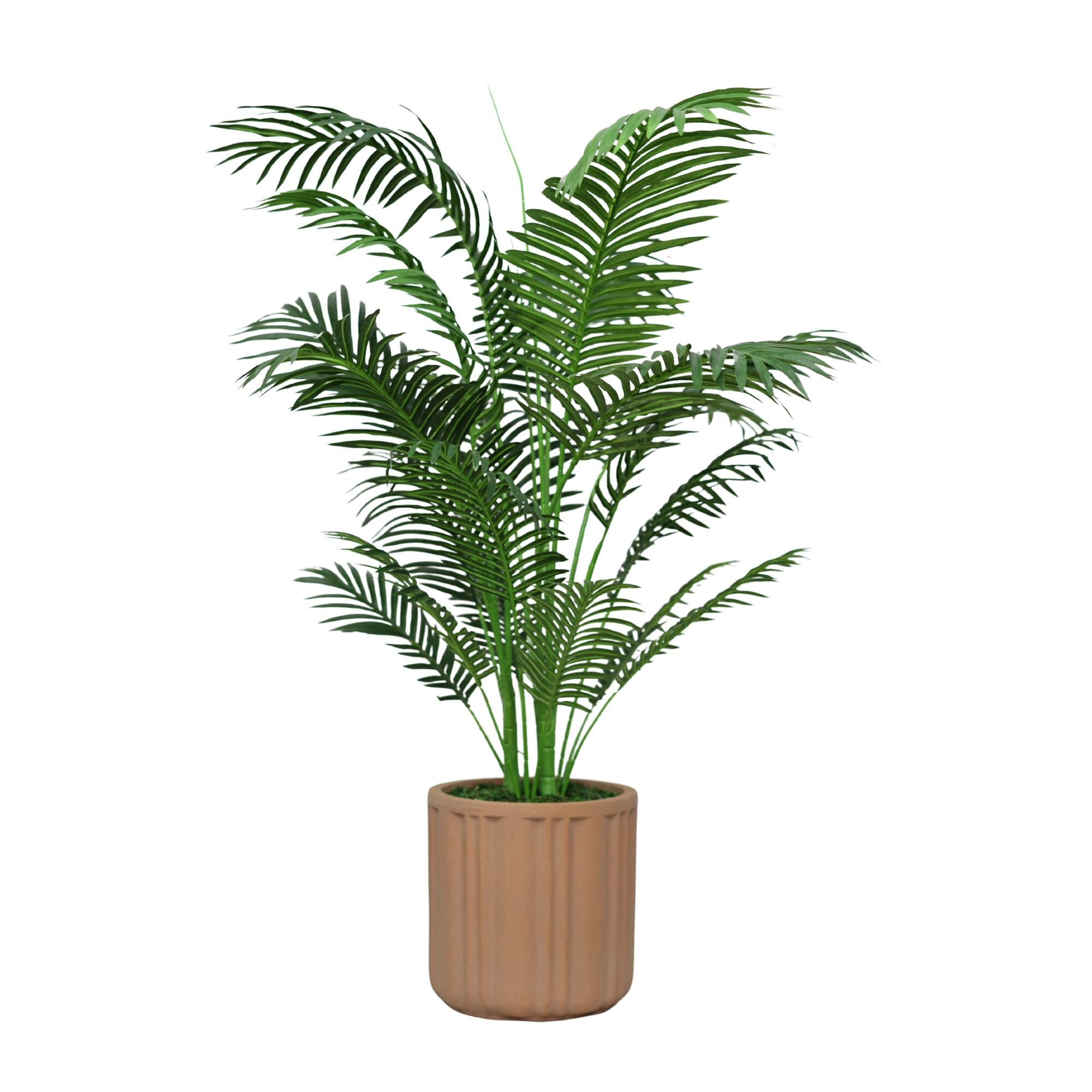 House of Silk Flowers 54" Faux Areca Palm in Matte Paneled Terracotta Ceramic Planter