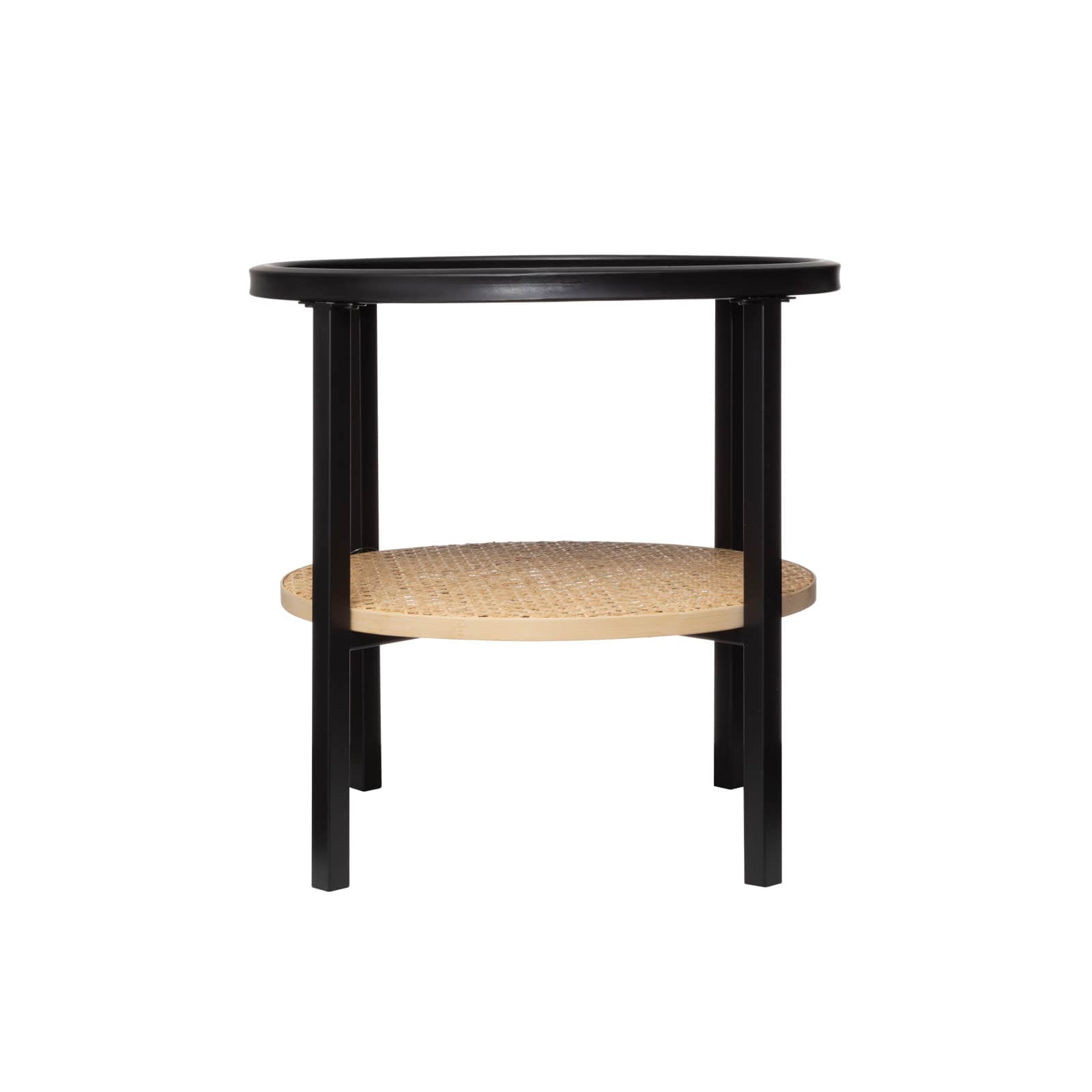 Hello Honey® 17.75" Round Tray-Style Top & Bamboo Shelf Metal Accent Table