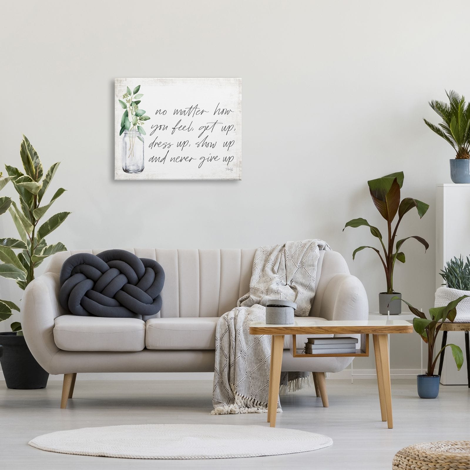Stupell Industries No Matter How You Feel Never Give Up Inspirational Plants in Mason Jar Canvas Wall Art