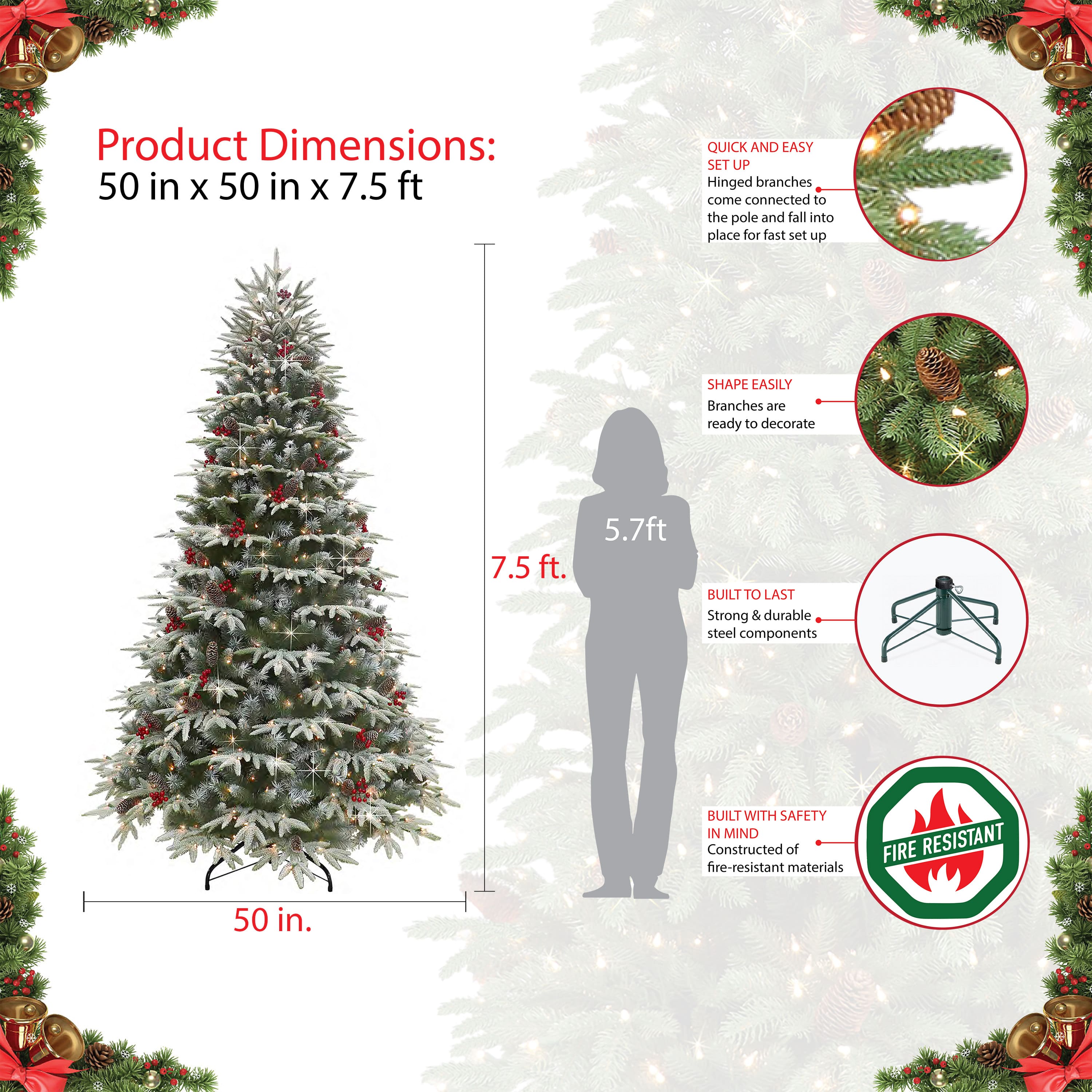 7.5ft. Pre-Lit Flocked Halifax Fir Artificial Christmas Tree, Clear Lights
