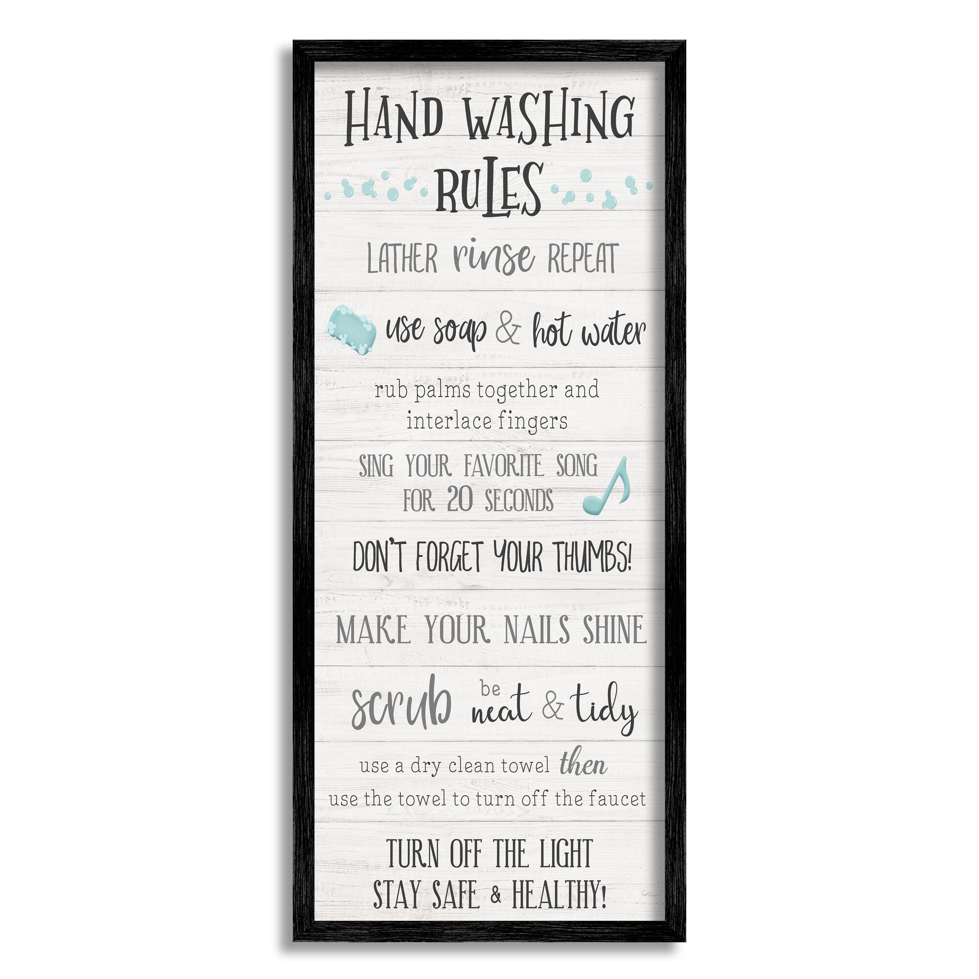 Stupell Industries Hand Washing Rules Bathroom Guide Positive Hygiene Framed Wall Art