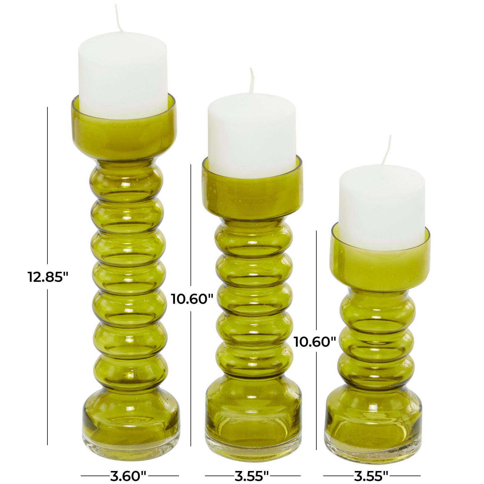 Green Glass Bubble Pillar Candle Holder Set