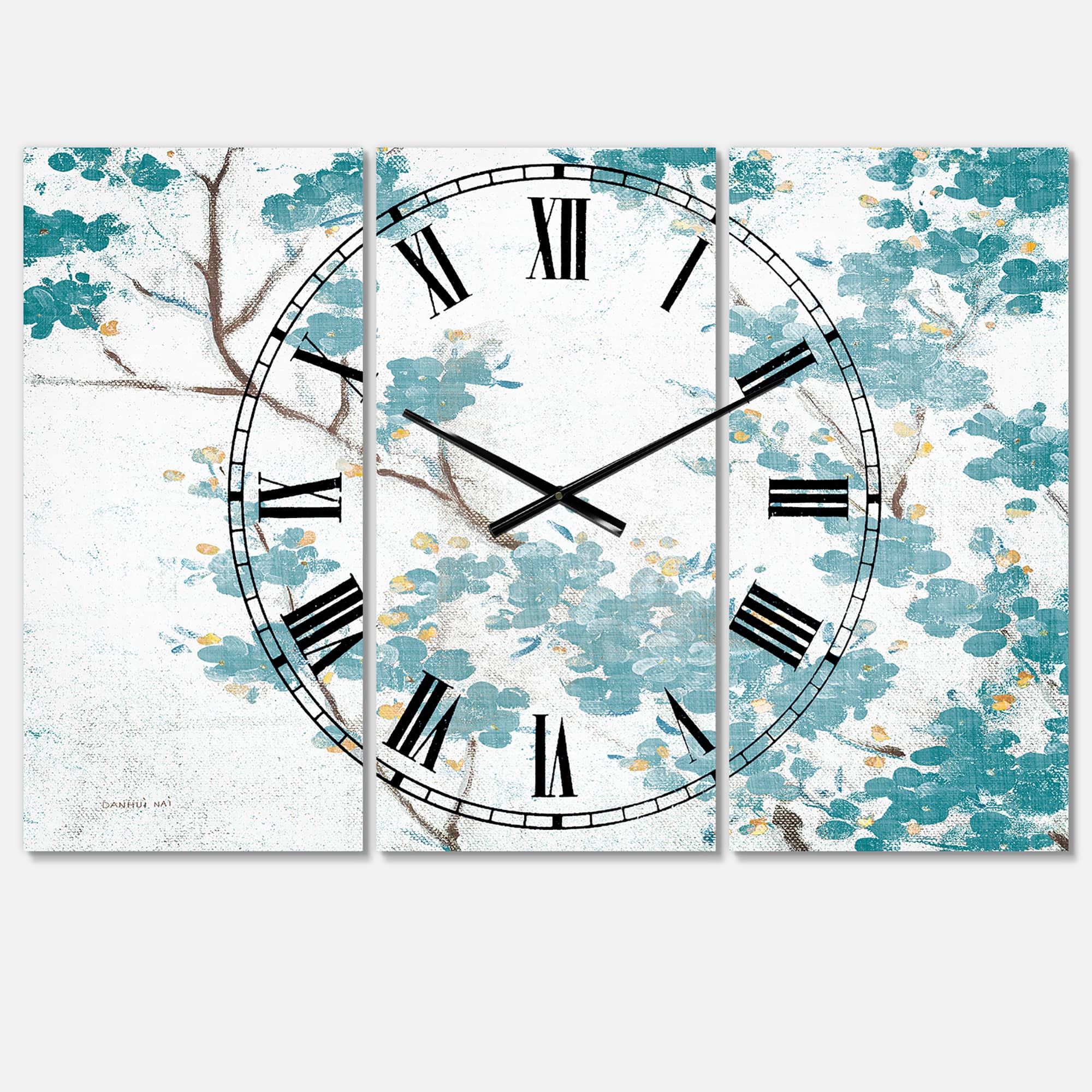 Designart Teal Cherry Blossoms II Multipanel Wall Clock